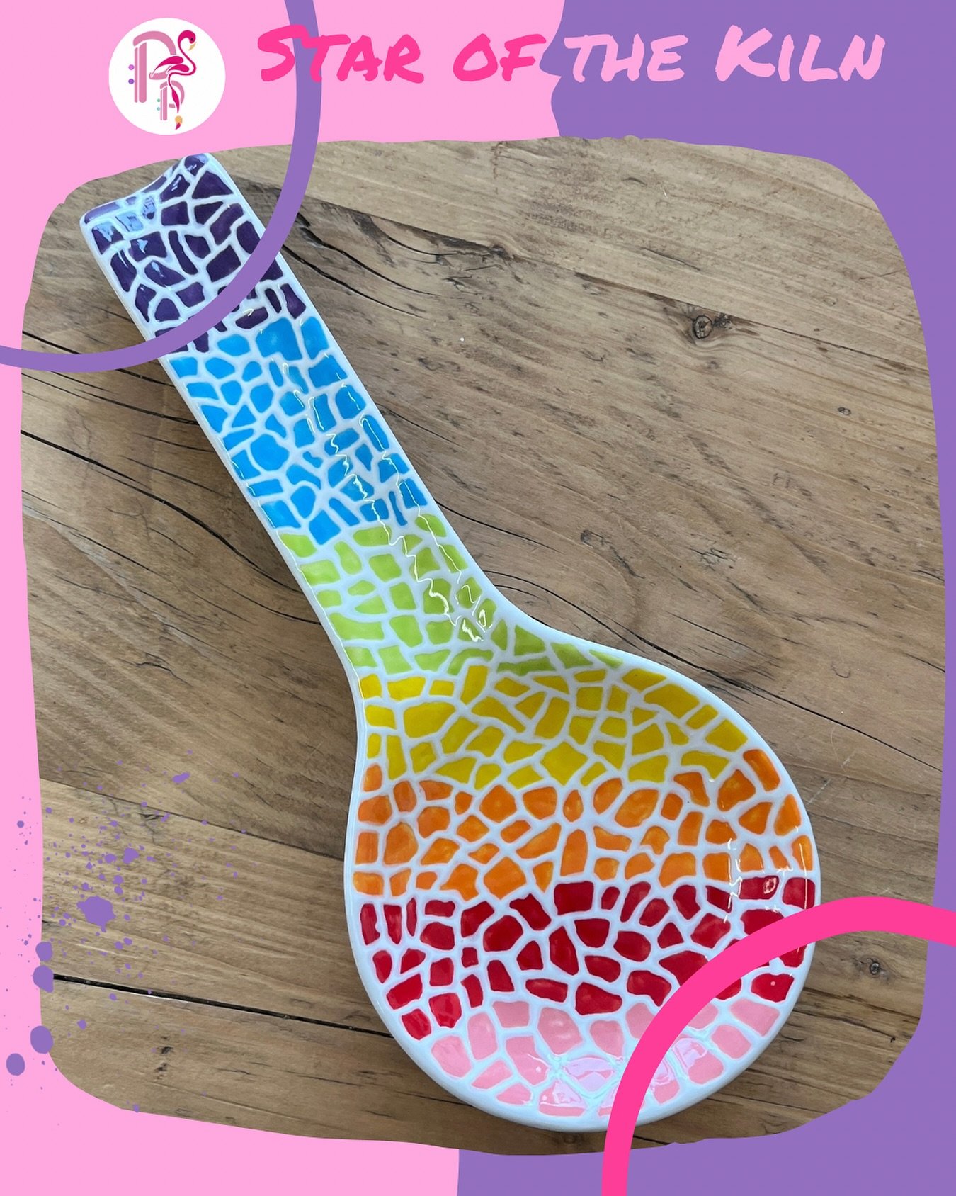 🌟STAR &bull; OF &bull; THE &bull; KILN🌟

Georgia&lsquo;s painted many a brilliant piece in our studio, but this spoon rest takes the prize! Rainbow mosaic with white penwriter lining - now that&rsquo;s creativity!👏

Feeling inspired? Book now to #