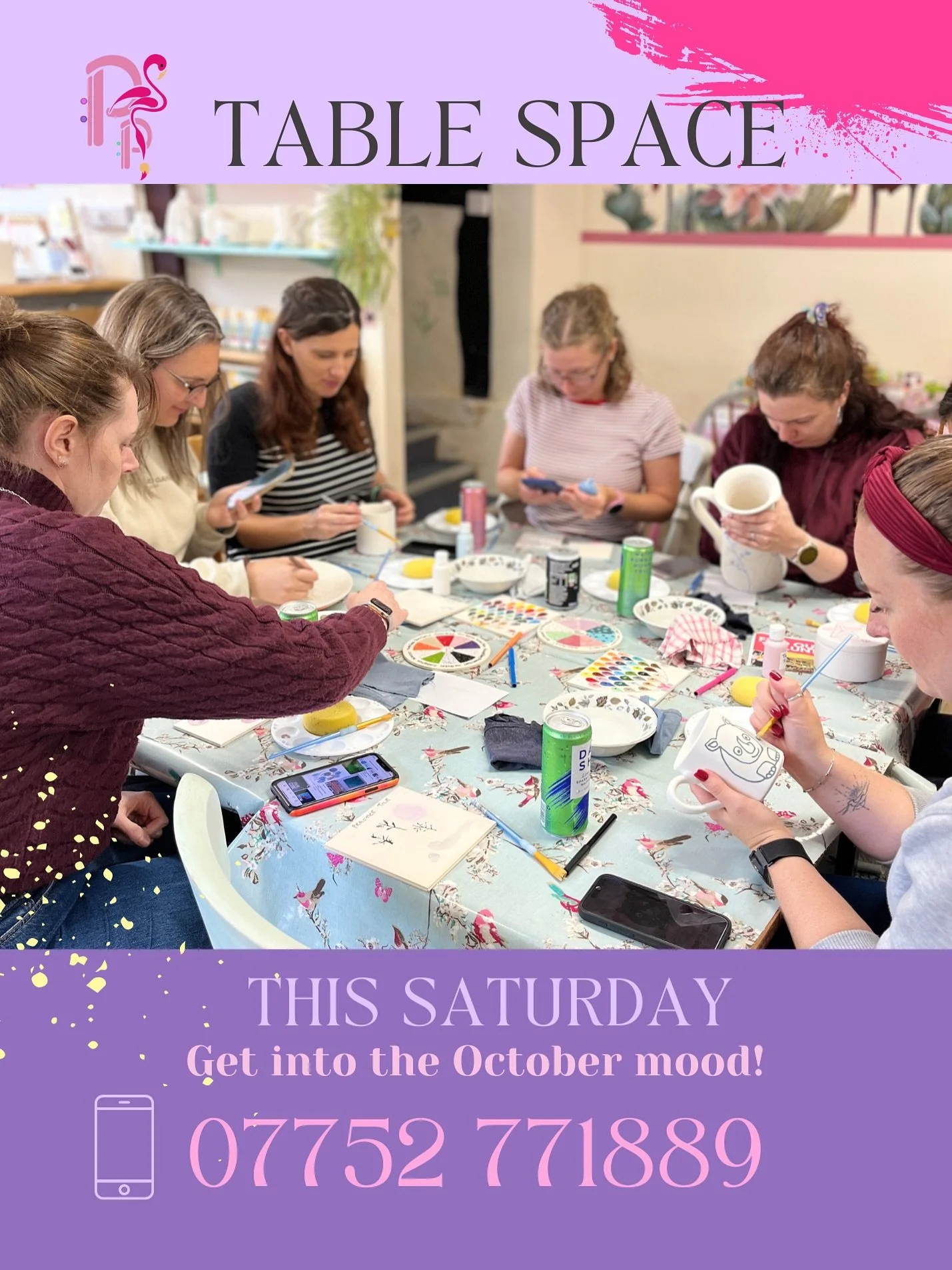 🌵SATURDAY &bull; AVAILABILITY🌵

Feeling autumnal? Us too. Get into the spirit with some weekend pottery painting this Saturday!🍂🍁
🦩🌵🎨

Paint-Your-Own-Pottery at Pitter Potter:
👩&zwj;🎨 No experience needed!
👵 No age limit!
🎨 Artistic talent