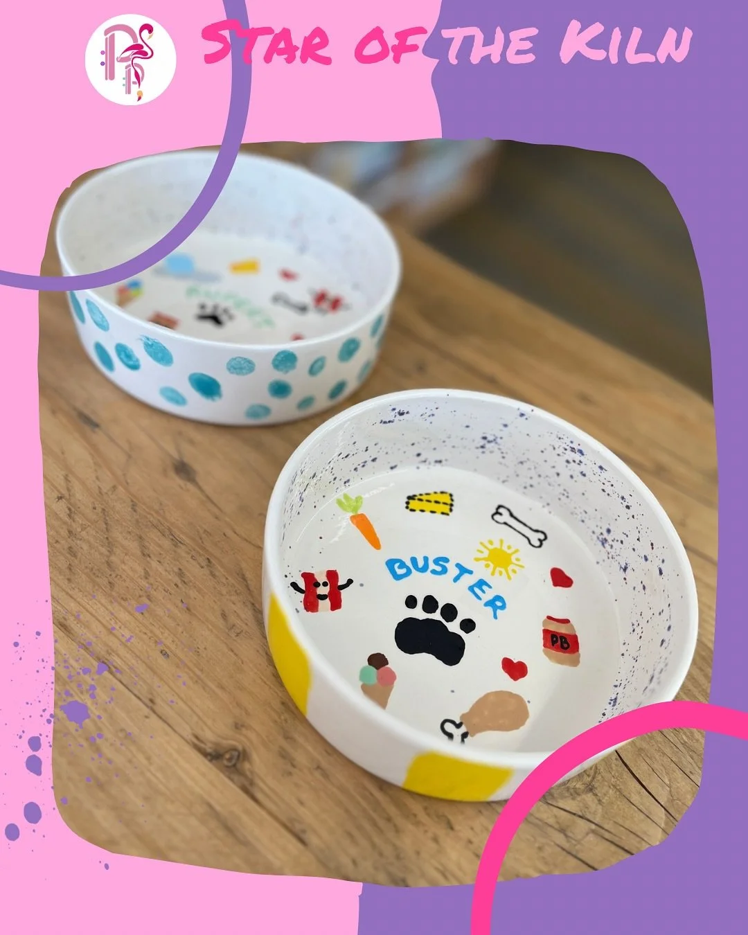 🌟STAR &bull; OF &bull; THE &bull; KILN🌟

There are dog bowls, and then there are Dog Bowls - and this pair are very special ones!
Painted by Mum-and-Son team Simone and Jacob, you know it&rsquo;s good when you can&rsquo;t tell who painted which👏
R