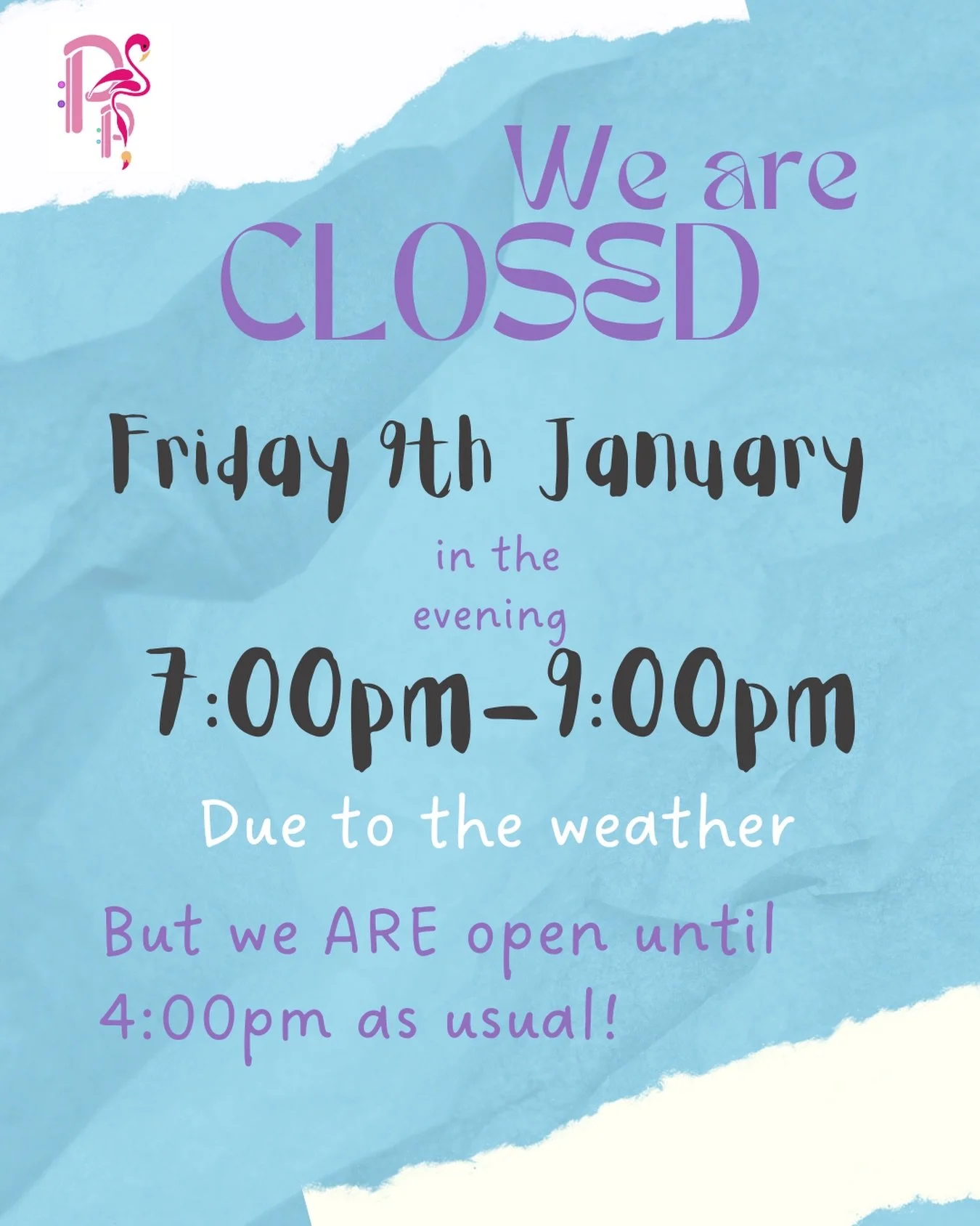 Due to the wintery weather, we won&rsquo;t be open this evening, but don&rsquo;t worry - we&rsquo;re there until 4:00pm!

If you need to contact us, just get in touch via&hellip;
*  Text or phone 07752 771889📞
*  DM from @pitterpottertenburywells📱
