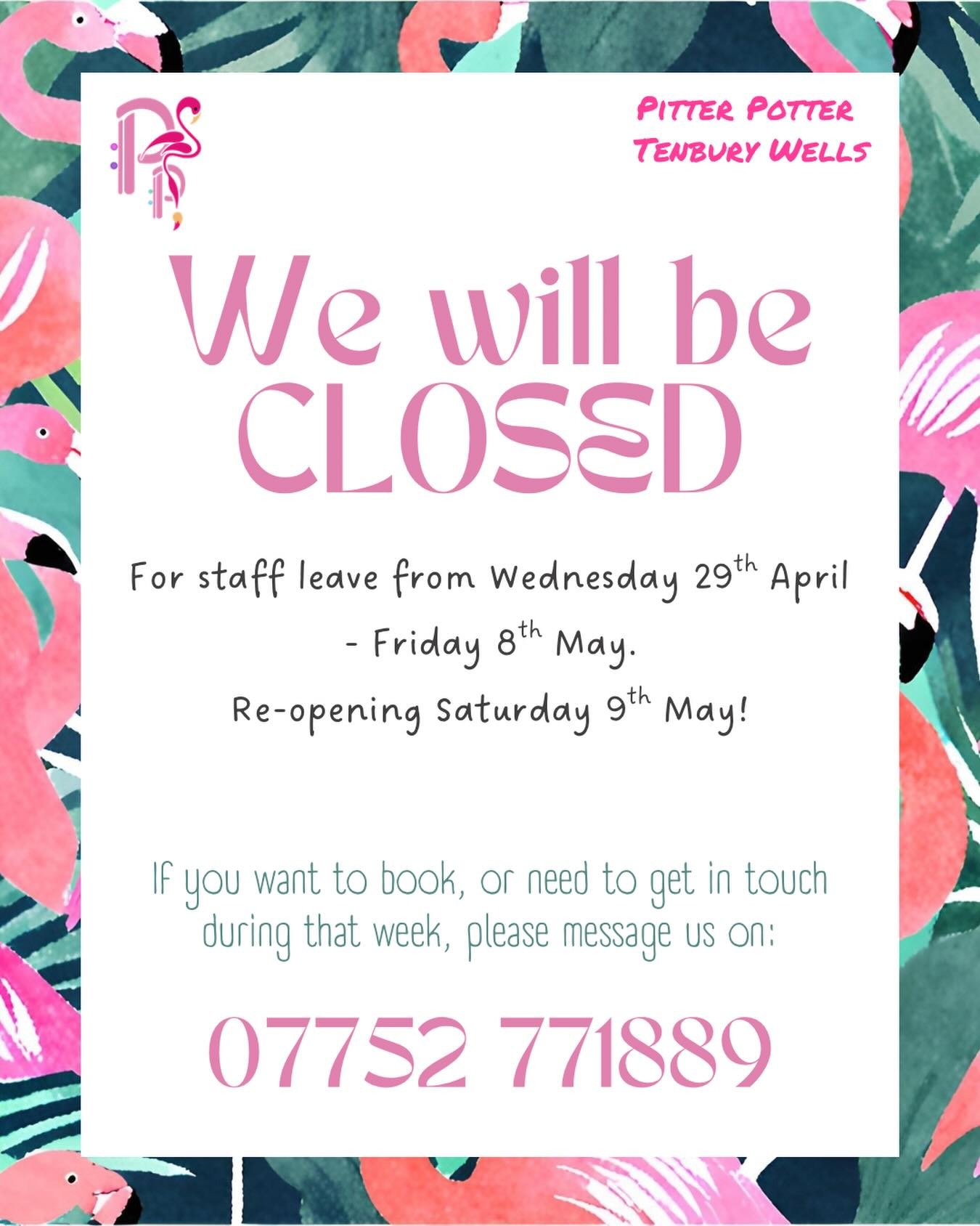 Just to let everyone know that we will be CLOSED from Wednesday 29th April - Friday 8th May for staff leave. Don&rsquo;t worry - we&rsquo;ll be back open on Saturday 9th, and are looking forward to welcoming you then for lots of paint-your-own-potter