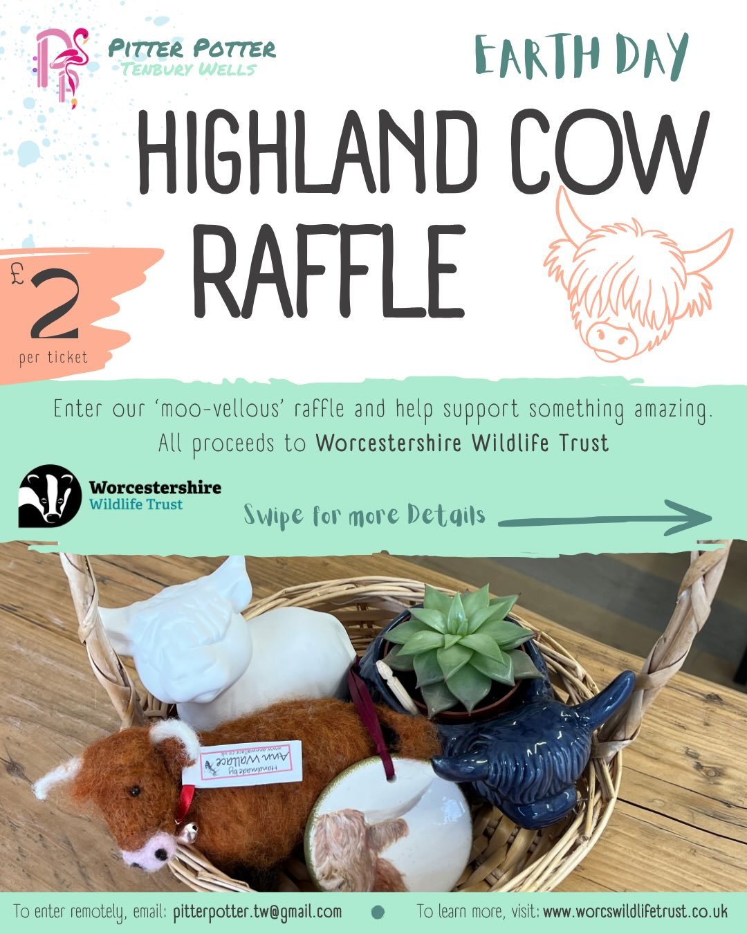 🎟️HIGHLAND &bull; COW &bull; RAFFLE🎟️

You heard it here first, folks - Pitter Potter Tenbury Wells are hosting our very first charity raffle!🥳

We&rsquo;re raising funds for Worcestershire Wildlife Trust - an amazing organisation who work to prot