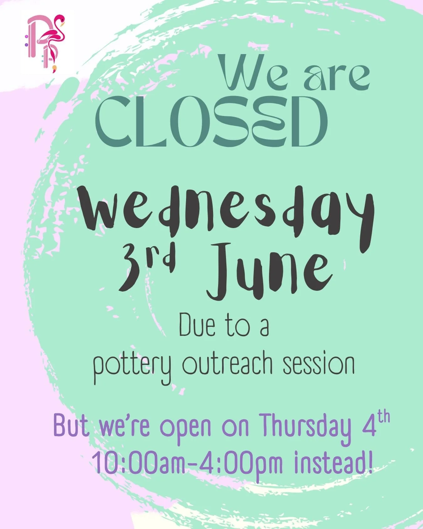Just to let everyone know that we will be CLOSED on Wednesday 3rd June for a Venue Visit. Don&rsquo;t worry - we&rsquo;re open instead on Thursday 4th, 10:00am-4:00pm, and are looking forward to seeing you then!

If you need to get in touch, you can 