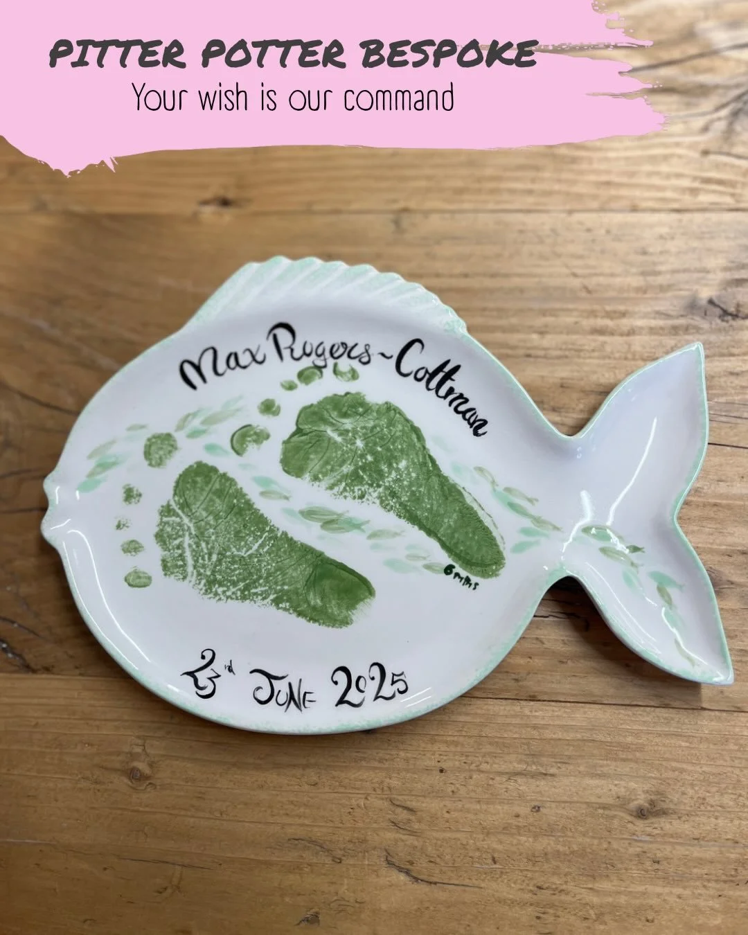 ✋BABY &bull; PRINTING 🦶

Capture a moment forever with a Pitter Potter Bespoke commission piece. We can print any hand or foot onto any piece of pottery, and add whatever decoration you can dream up🌸
We print babies, children and adults alike, and 