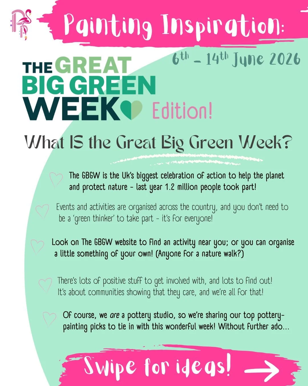 👨&zwj;🎨PAINTING &bull; INSPIRATION👨&zwj;🎨
 
6-14th June is Great Big Green Week!💚
What&rsquo;s that? We hear you ask? Well, Great Big Green Week is a celebration of communities coming together for nature and climate in the UK, and we&rsquo;re de