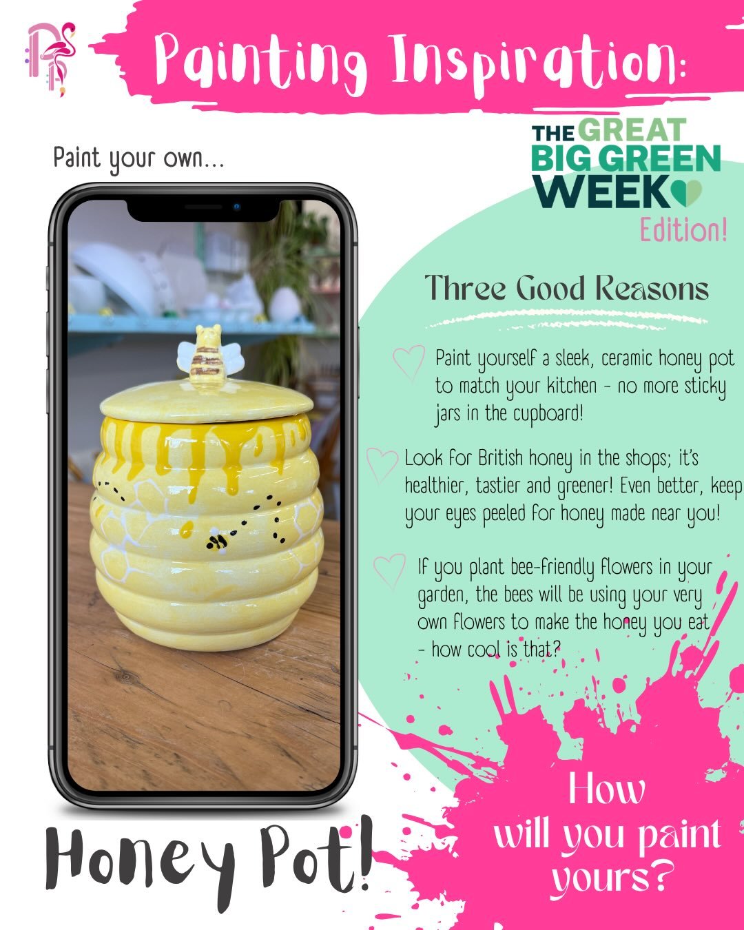 👨&zwj;🎨PAINTING &bull; INSPIRATION👨&zwj;🎨
 
Great Big Green Week Inspiration No.2 is&hellip;

Paint a honey pot! 

Paint it yellow, paint it stripy, paint it blue or pink or whatever colour you fancy! The important thing is that you will have you