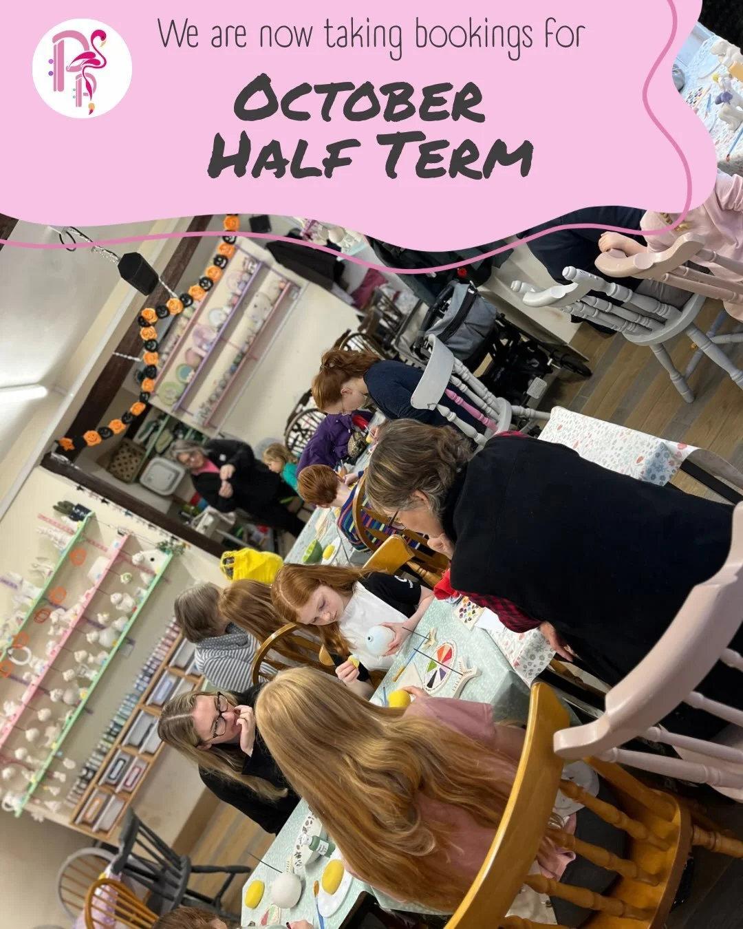 🎃OCTOBER &bull; HALF &bull; TERM🎃

We are now taking bookings for Half-Term!🥳

We are OPEN 10:00am-4:00pm every day from Monday 26th - Saturday 31st October, INCLUDING Thursday 39th🎨

For the ultimate please-all activity that the weather can&rsqu
