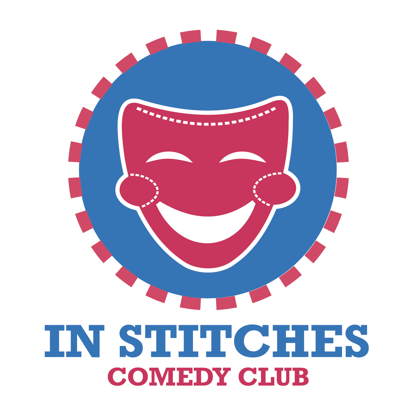 An emblem-like logo for a comedy club.