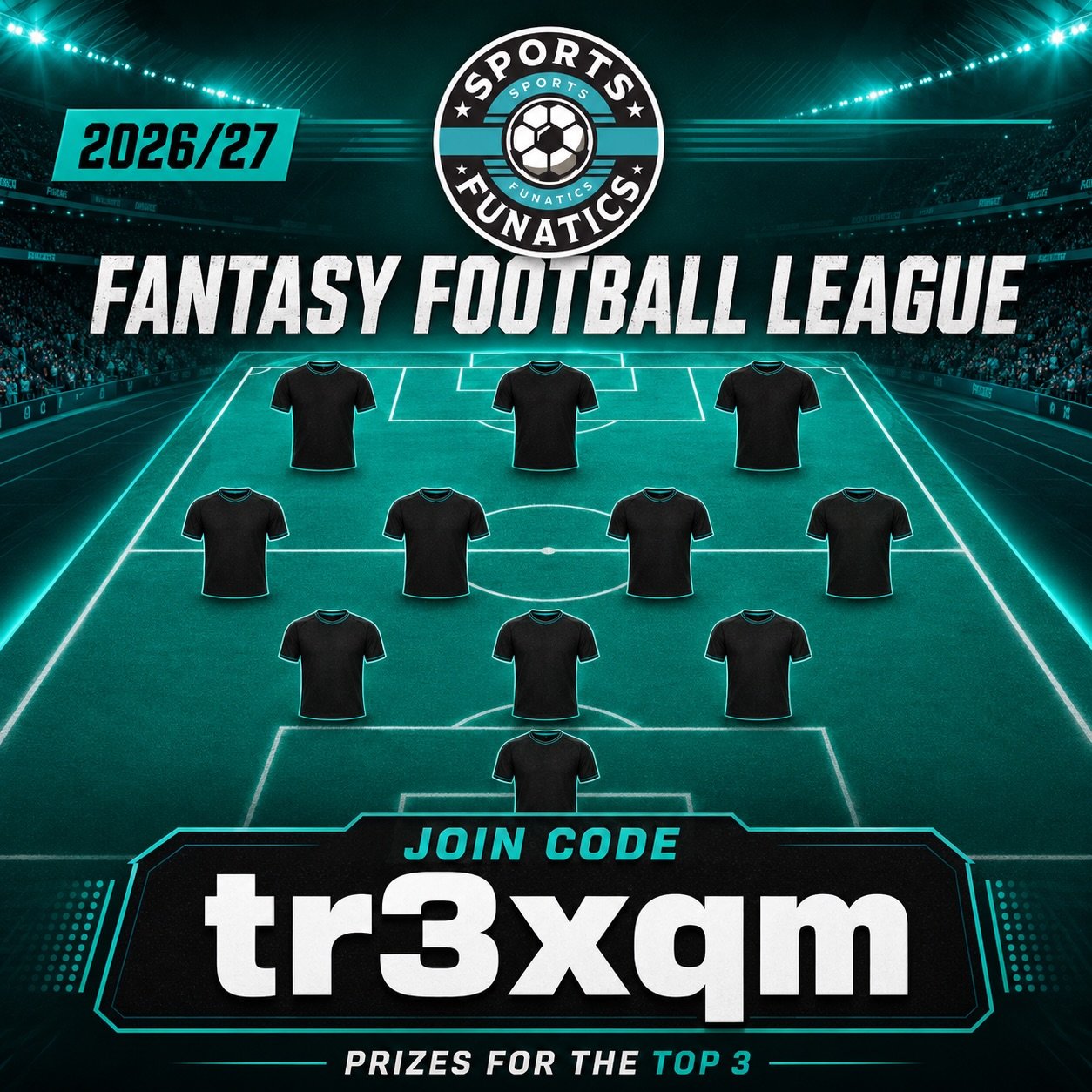 Think you know your ball? It&rsquo;s time to prove it! ⚽️

Join the Sports Funatics Fantasy Football League for the 2026/27 season and compete for prizes for the top three places.

League code: tr3xqm

Build your squad, challenge the coaches, friends