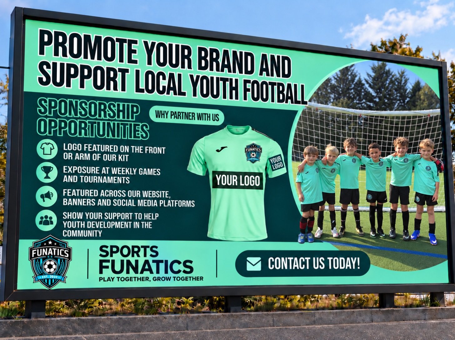 SPONSORSHIP OPPORTUNITIES ⚽️

Our Funatics FC Sunday League teams are now up and running, and after a really positive start to the season, we&rsquo;re looking for businesses to join us on the next stage of our journey.

We&rsquo;re currently looking 