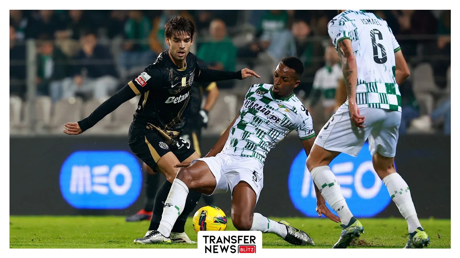 Sidnei Tavares puts in a hard tackle.
