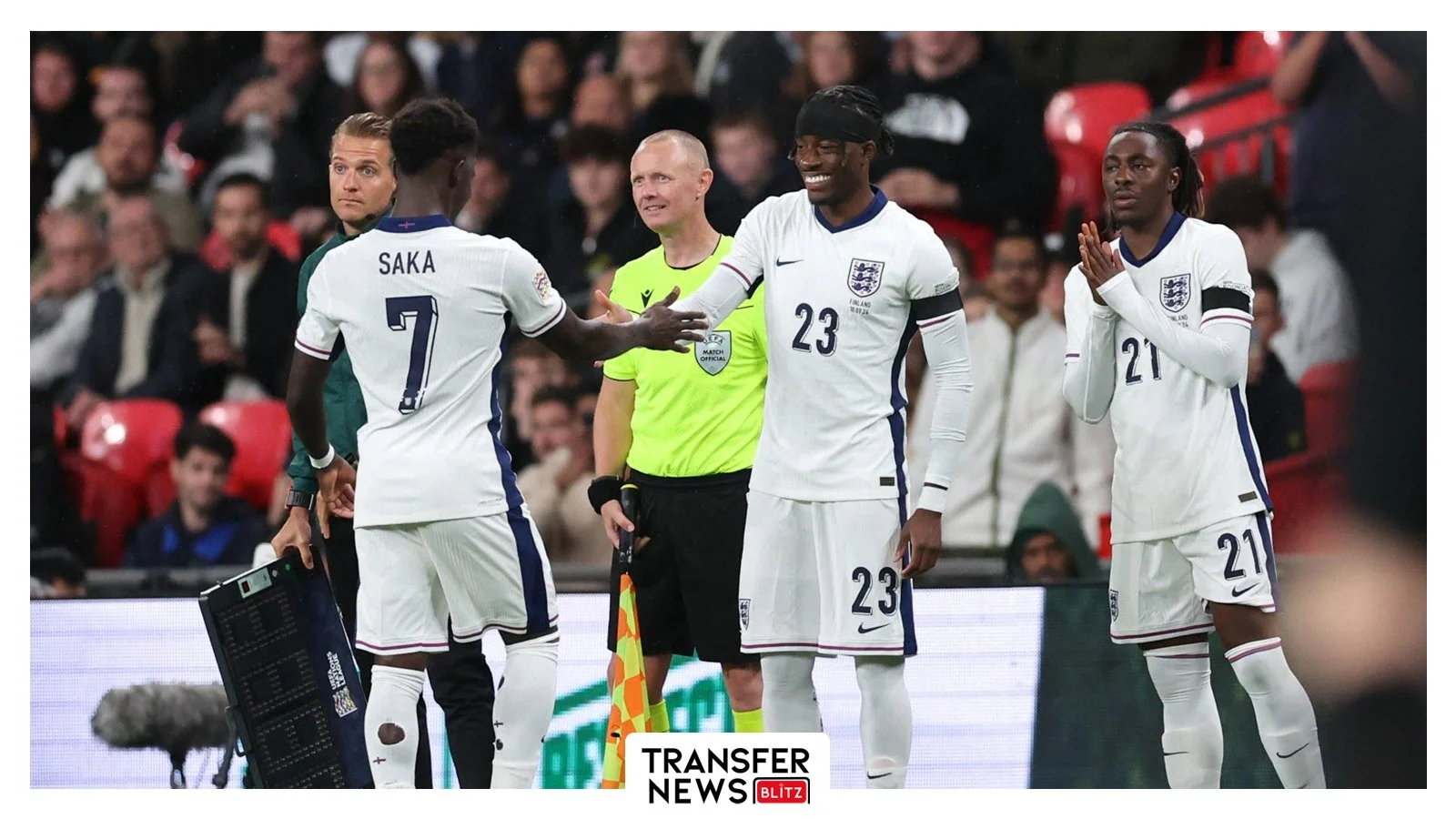 Bukayo Saka and Noni Madueke with England.