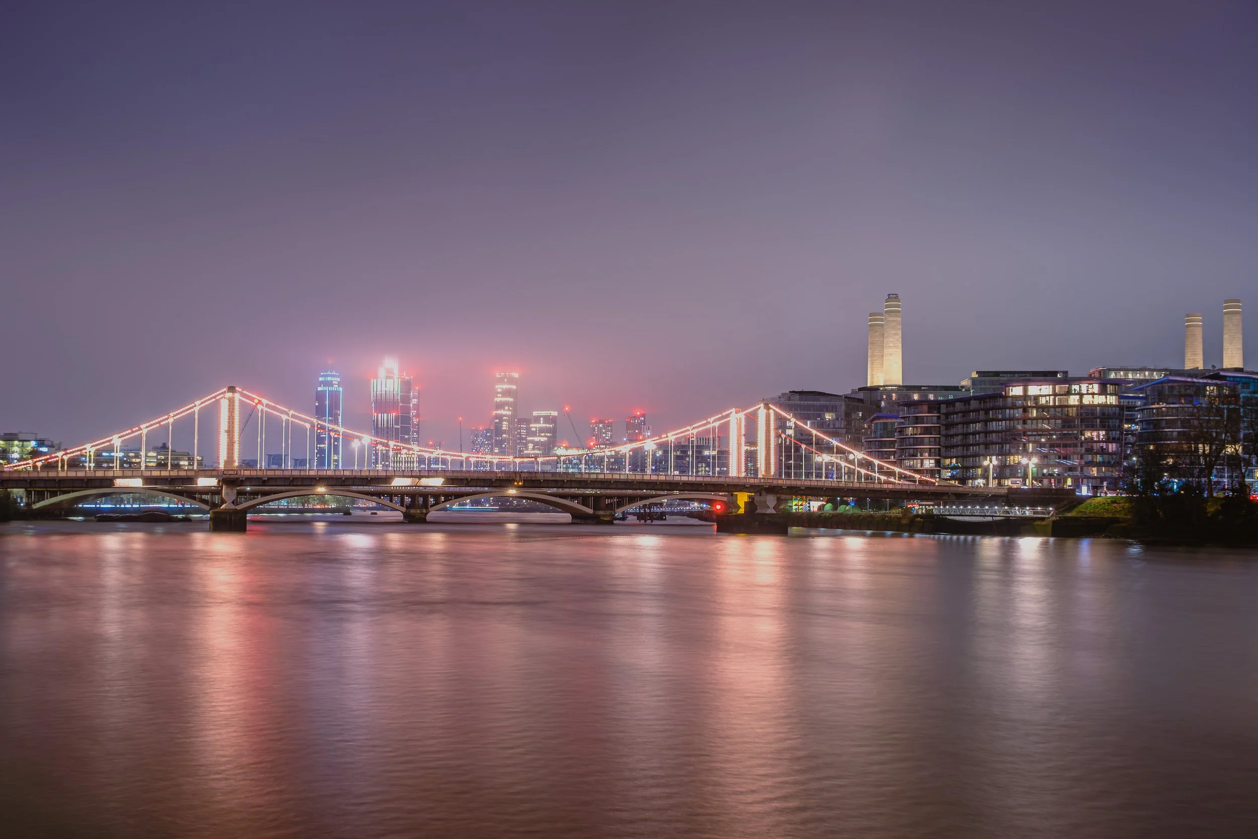 Chelsea Bridge London Night Photography – Thames Cityscape Wall Art