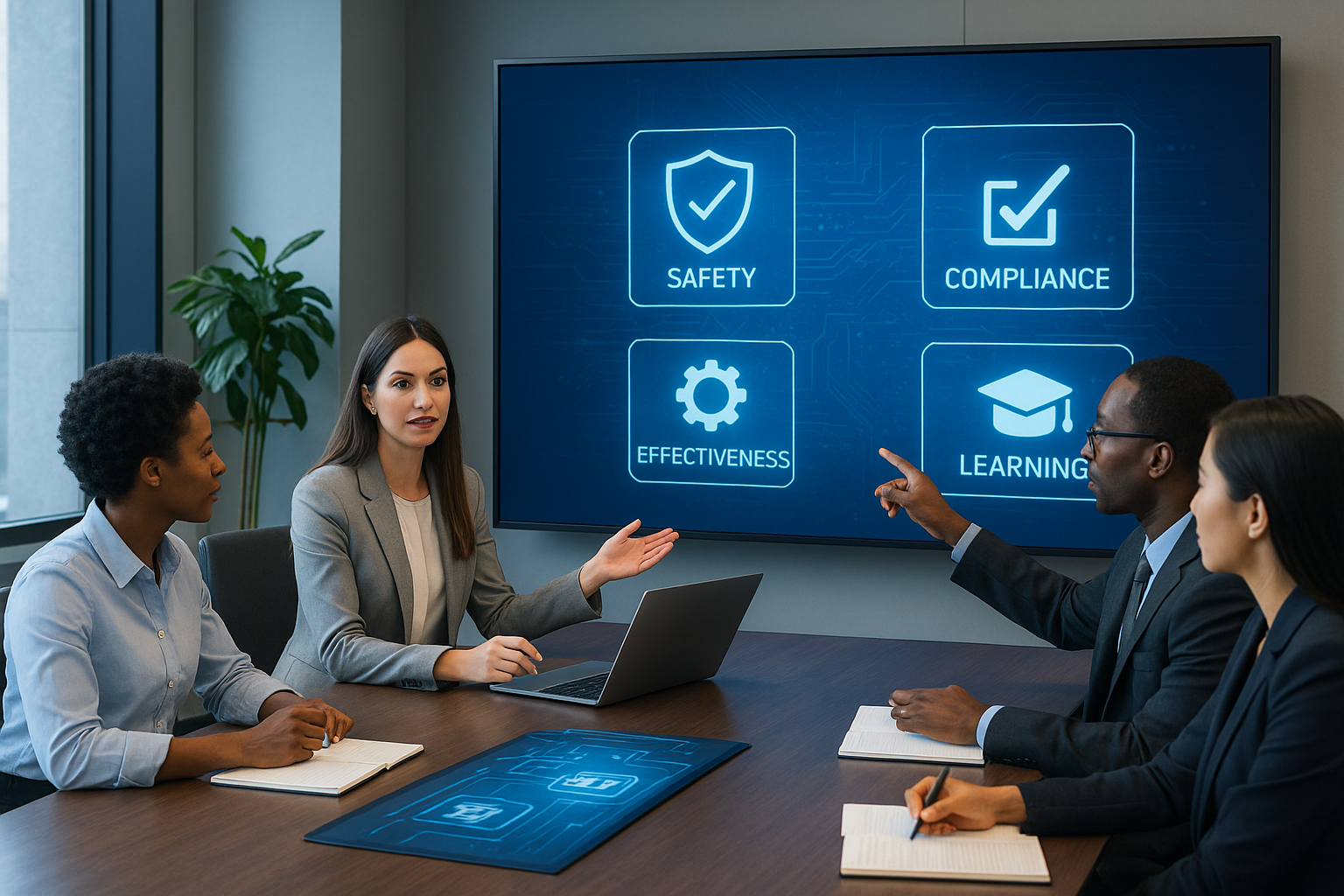 Group of employees in meeting room during a training session