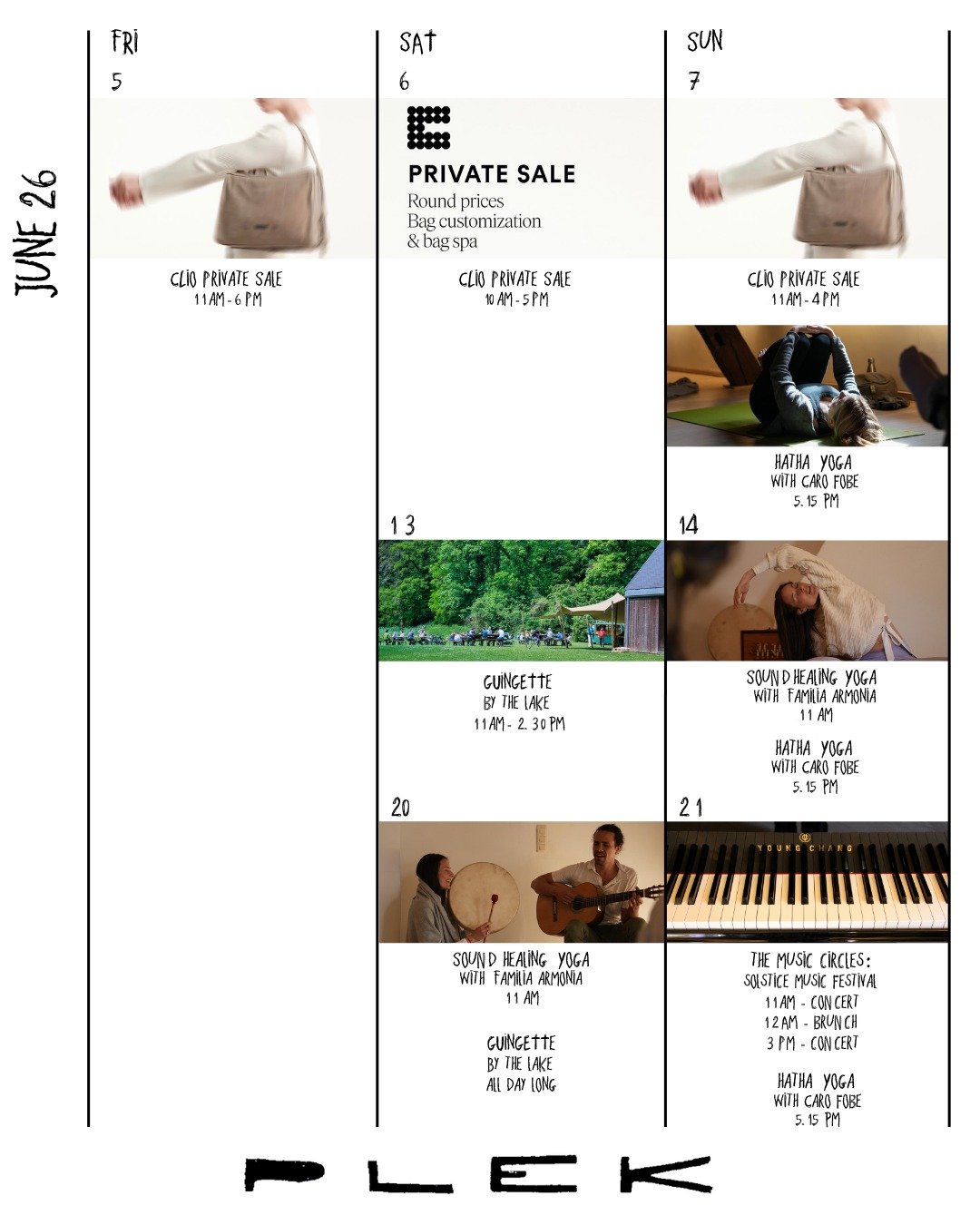 Our monthly calendar is out 🌿
A mix of yoga, fashion, music, food &amp; more - all happening at PLEK. 

Find all the details on our website or through our socials. 
We can't wait to welcome you! 

PLEK 
organic &middot; local &middot; seasonal
