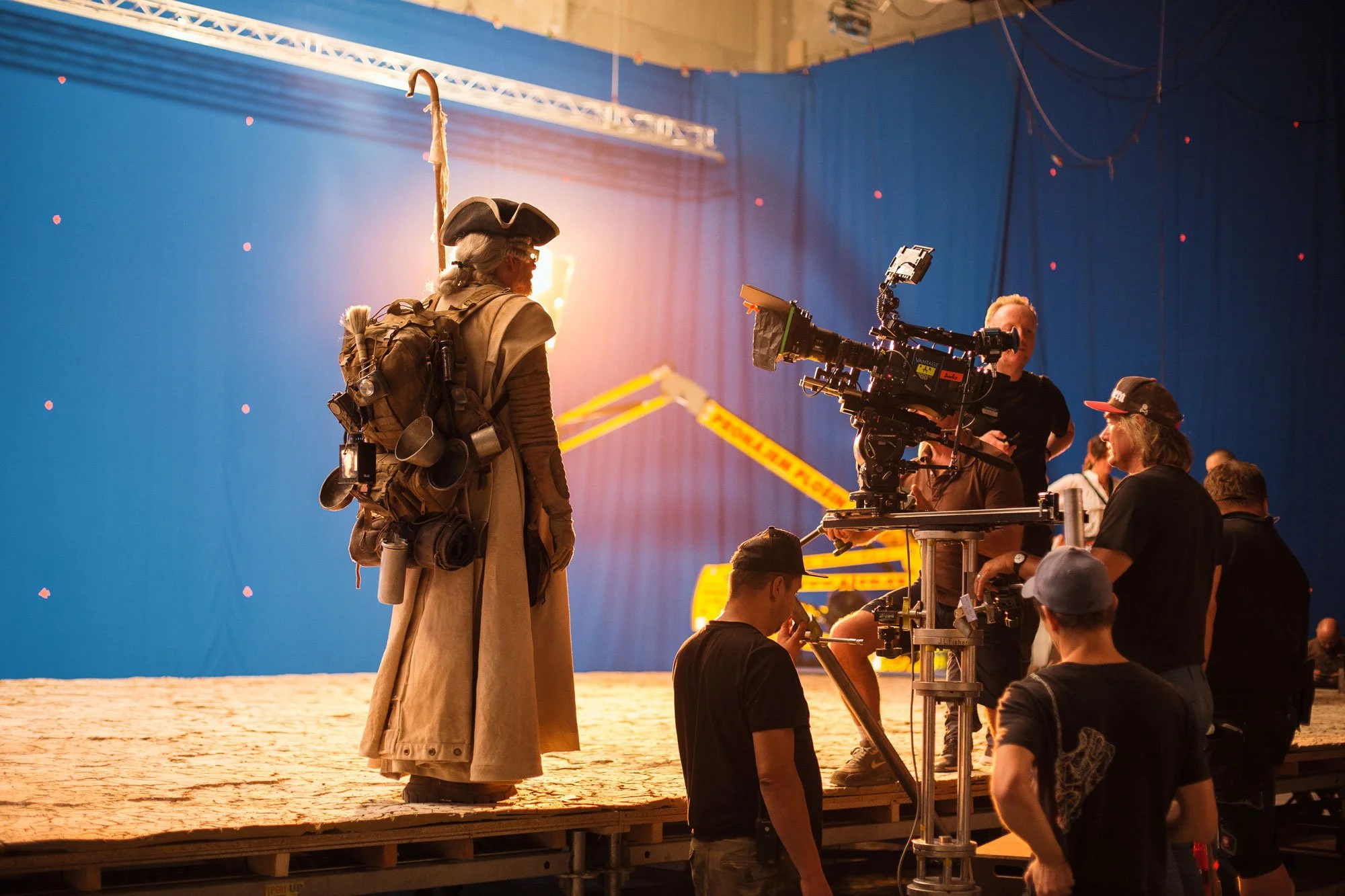 Film crew on the set of Ridley Scott's The Seven Worlds for Hennessy XO, with an actor in pirate costume