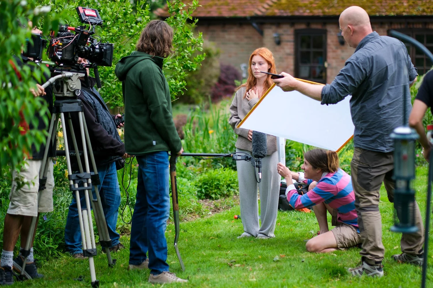 Film crew shooting a garden scene for the feature film Cloner