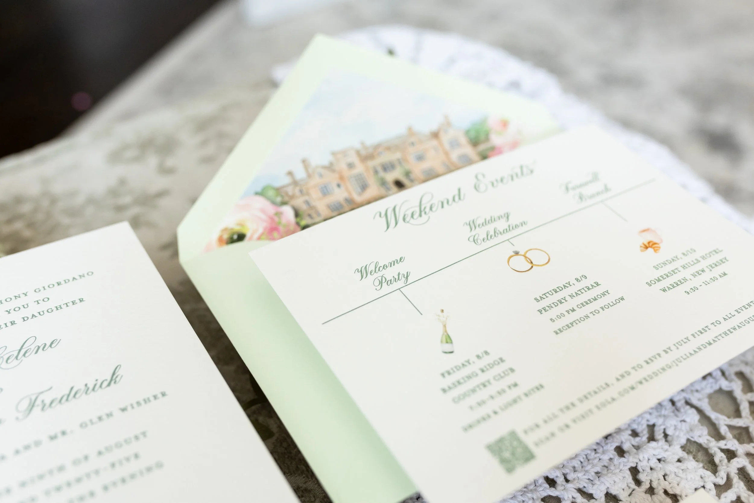 Letterpress wedding invitation for Natirar in Peapack New Jersey
