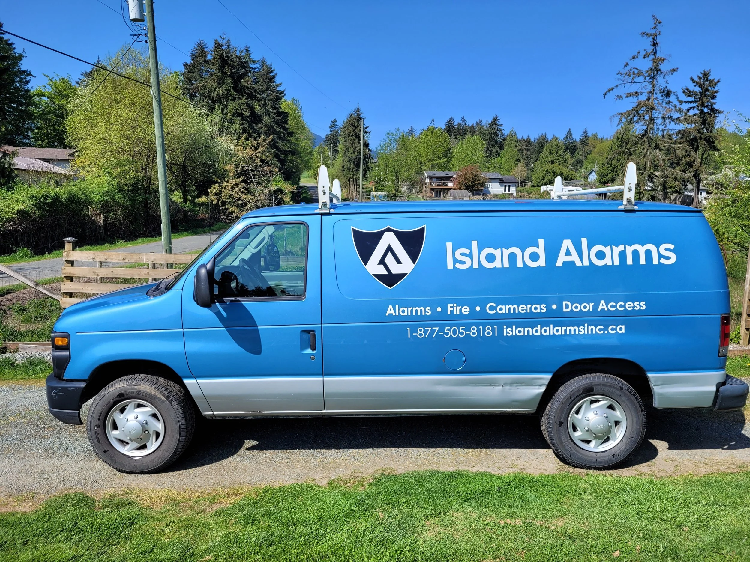 Island Alarms Company Work van Security Cameras Access