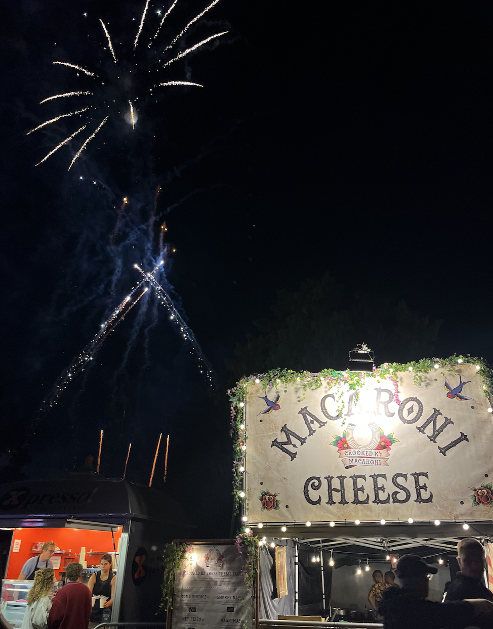 Fireworks at Glastonbury extravaganza, with the Holy Moly Macaroni