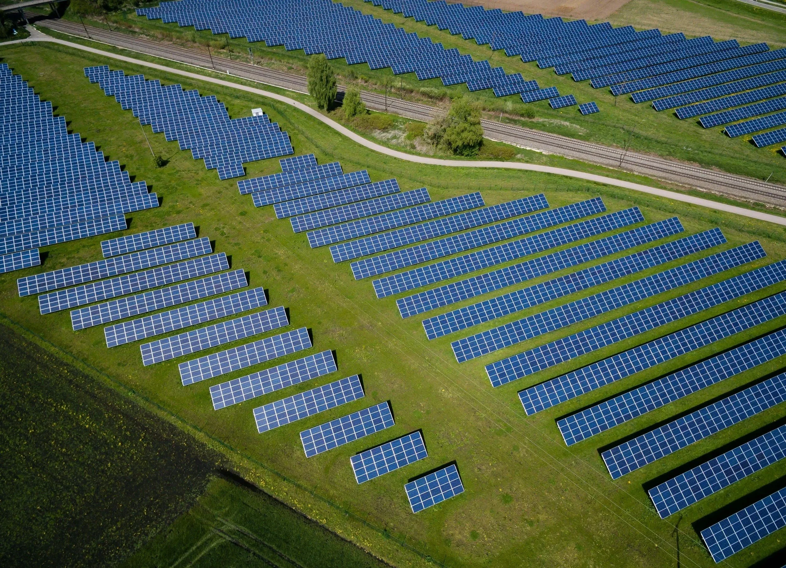 Aerial view of tandem Perovskitesolar installation, Nano-C interlayer materials for Perovskite solar