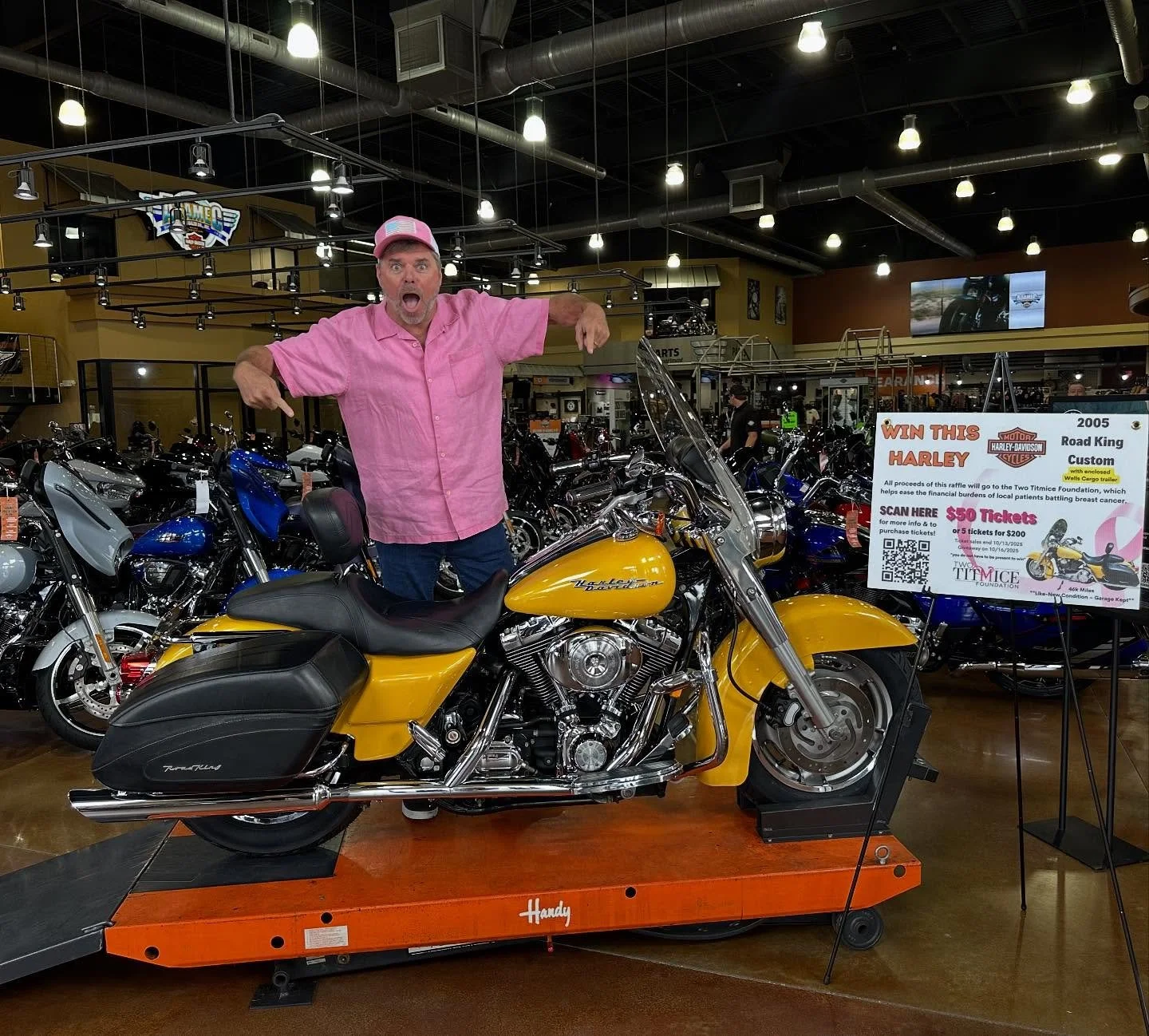 🚨 Breast Cancer Awareness Month is almost here! 🚨

Only 400 tickets will be sold for your chance to win a Custom Road King Harley Davidson + trailer 🏍️✨

🎟️ Tickets are just $50 each &ndash; once they&rsquo;re gone, they&rsquo;re gone!
💖 100% of
