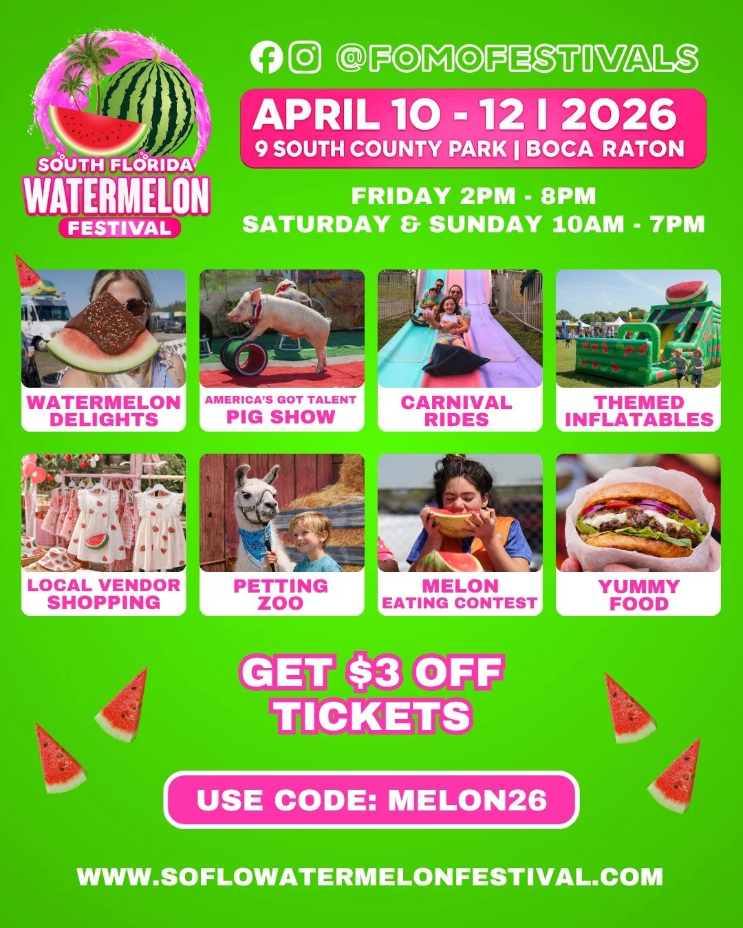 You know where to be this weekend😉
Come enjoy watermelon delights, AGT&rsquo;s pig show, carnival rides, themed inflatables, local vendor shopping, a petting zoo, a melon eating contest, and plenty of mouthwatering food. There&rsquo;s truly somethin