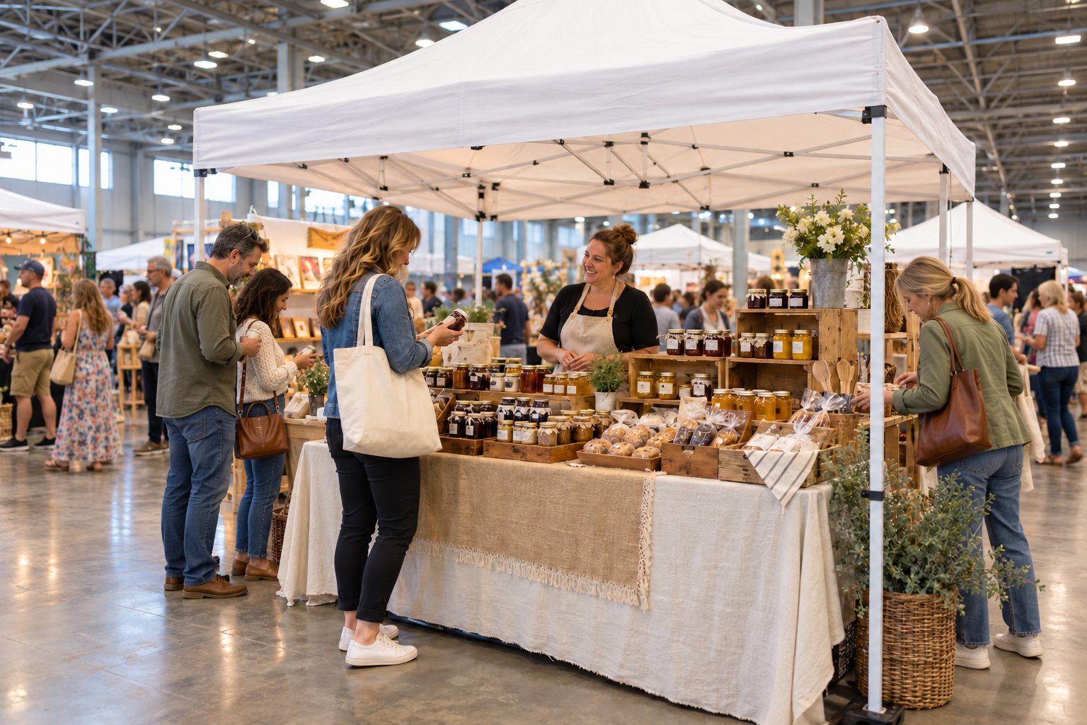 Shoppers browsing local vendor booths