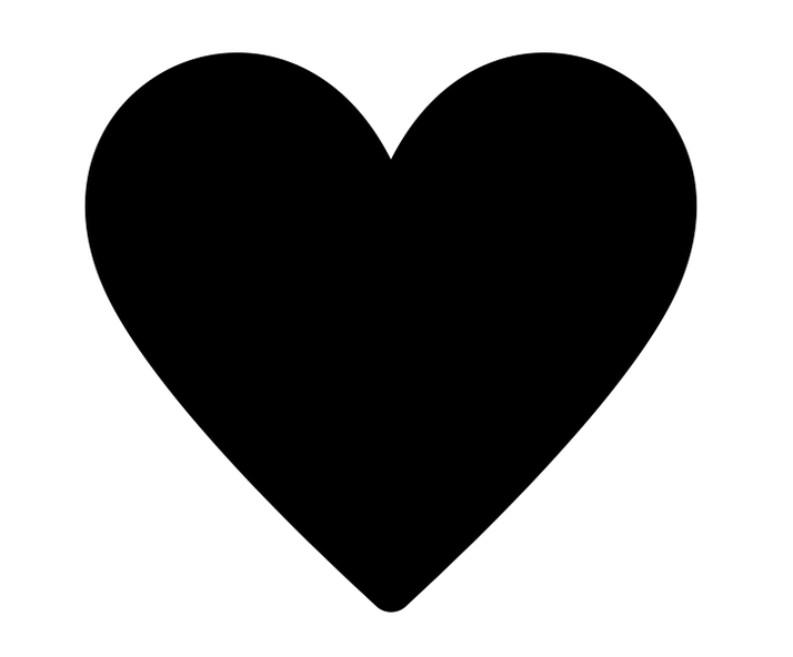 A solid black heart shape on a white background.