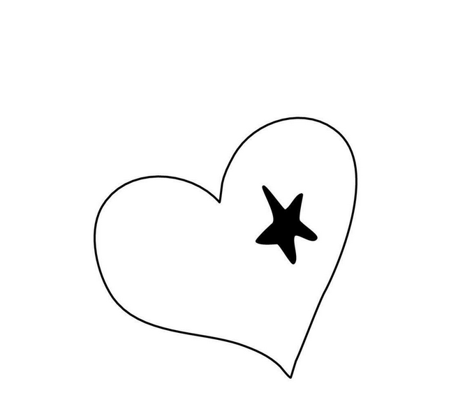 A simple black and white drawing of a heart with a star in the middle.