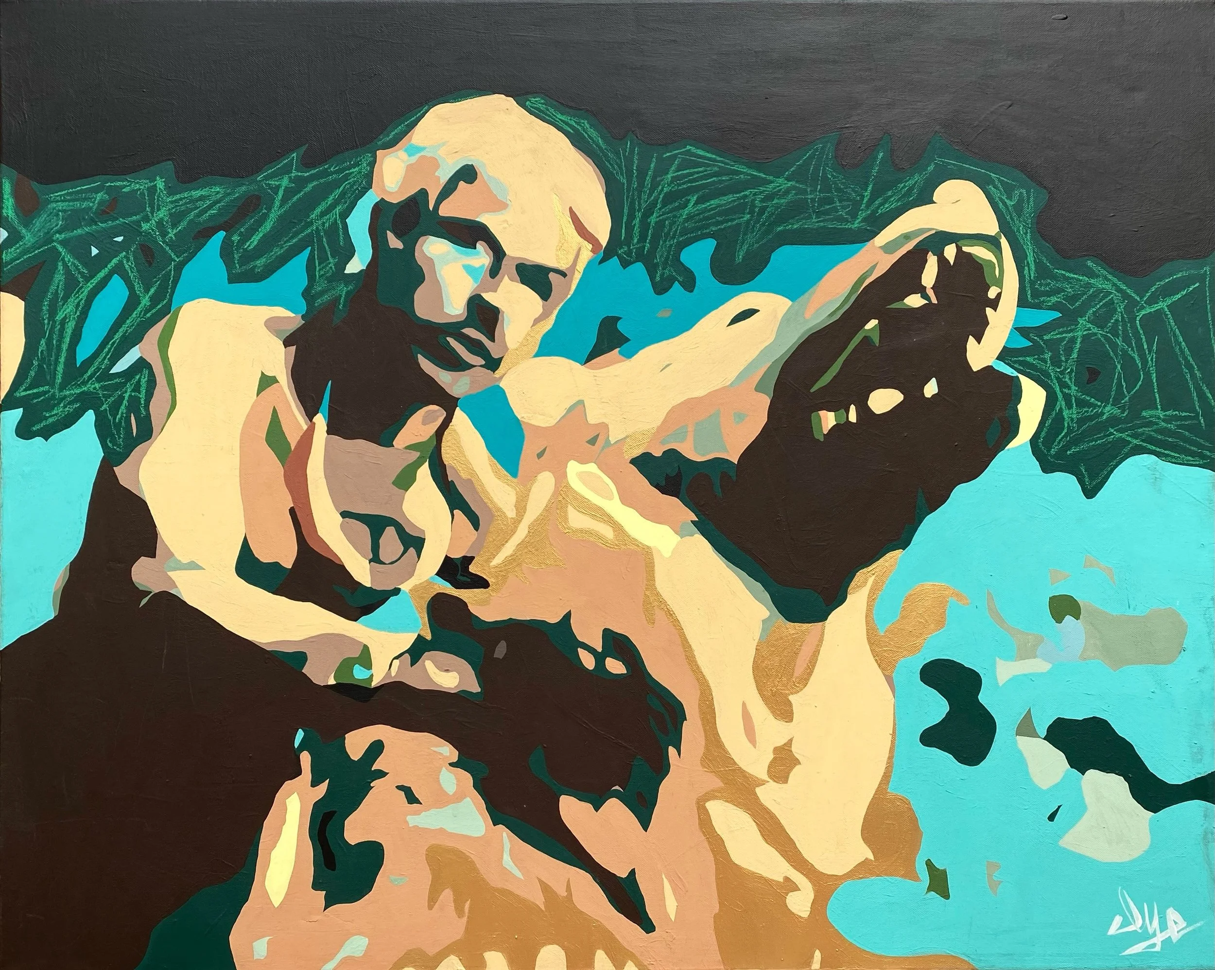 &ldquo;Love&rsquo;s A Bitch&rdquo; by Iye Yin Dae

39&rdquo; x 31&rdquo; Arylic paint and Oil pastel on Canvas

Inspired by my favorite classic Mexican film directed by Alejandro Gonz&aacute;lez I&ntilde;&aacute;rritu, with incredible cinematography 