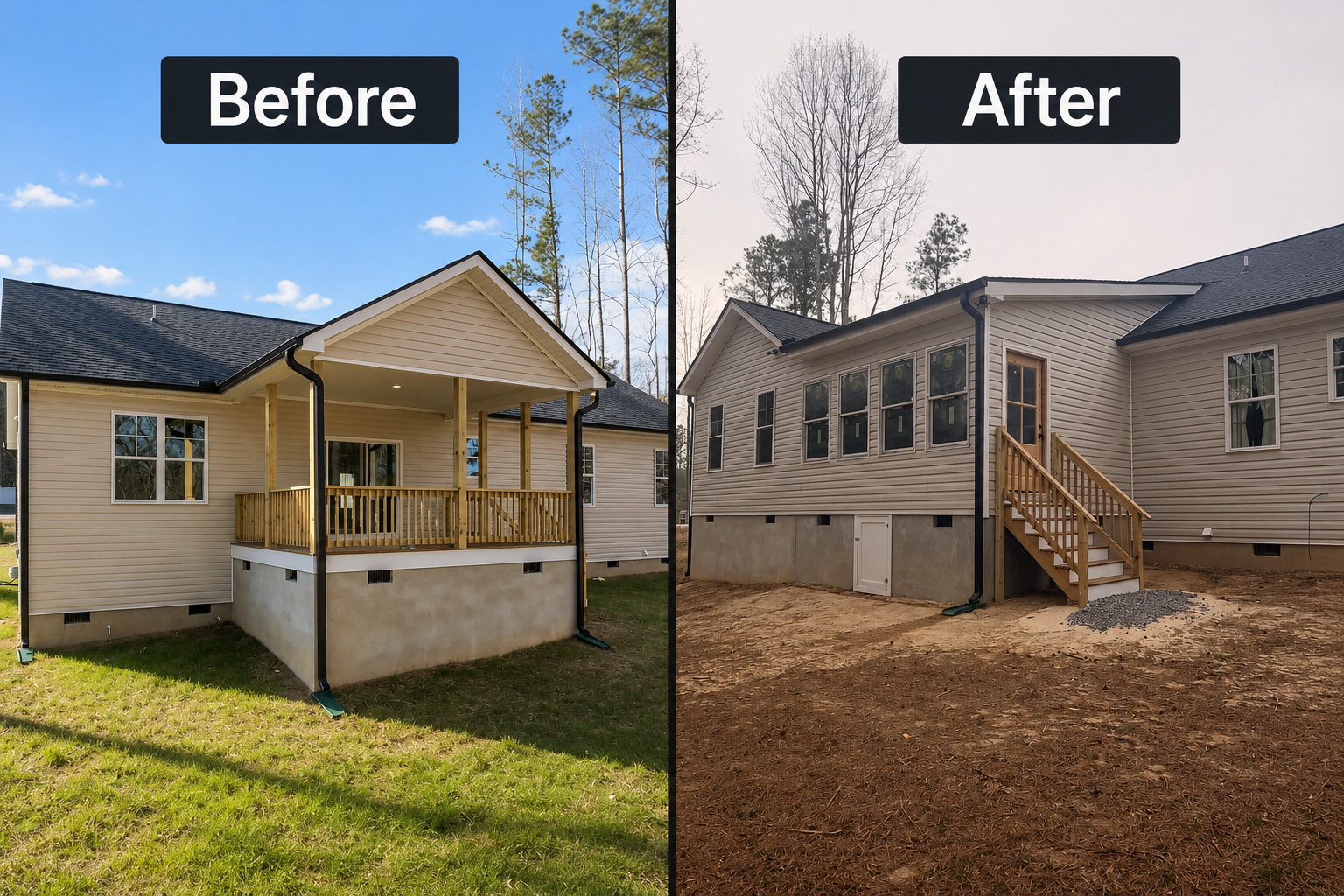 We converted the existing back porch into a fully finished dining room and added a new enclosed 4-season room. The addition features four large windows, bringing in natural light and creating a comfortable space that can be enjoyed year-round. 
Louis