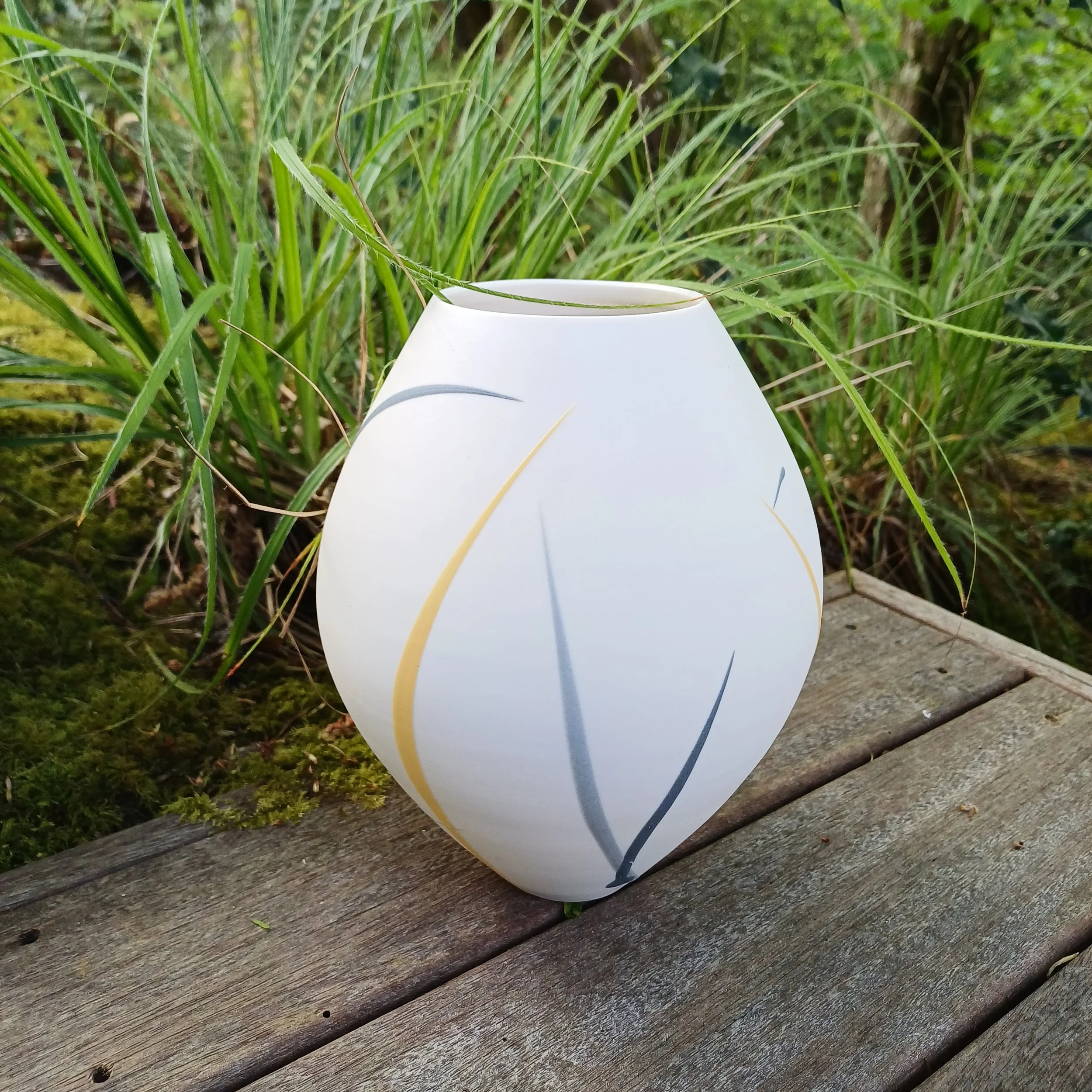 Oval Vase Medium (yellow & grey splash) by Ali Tomlin