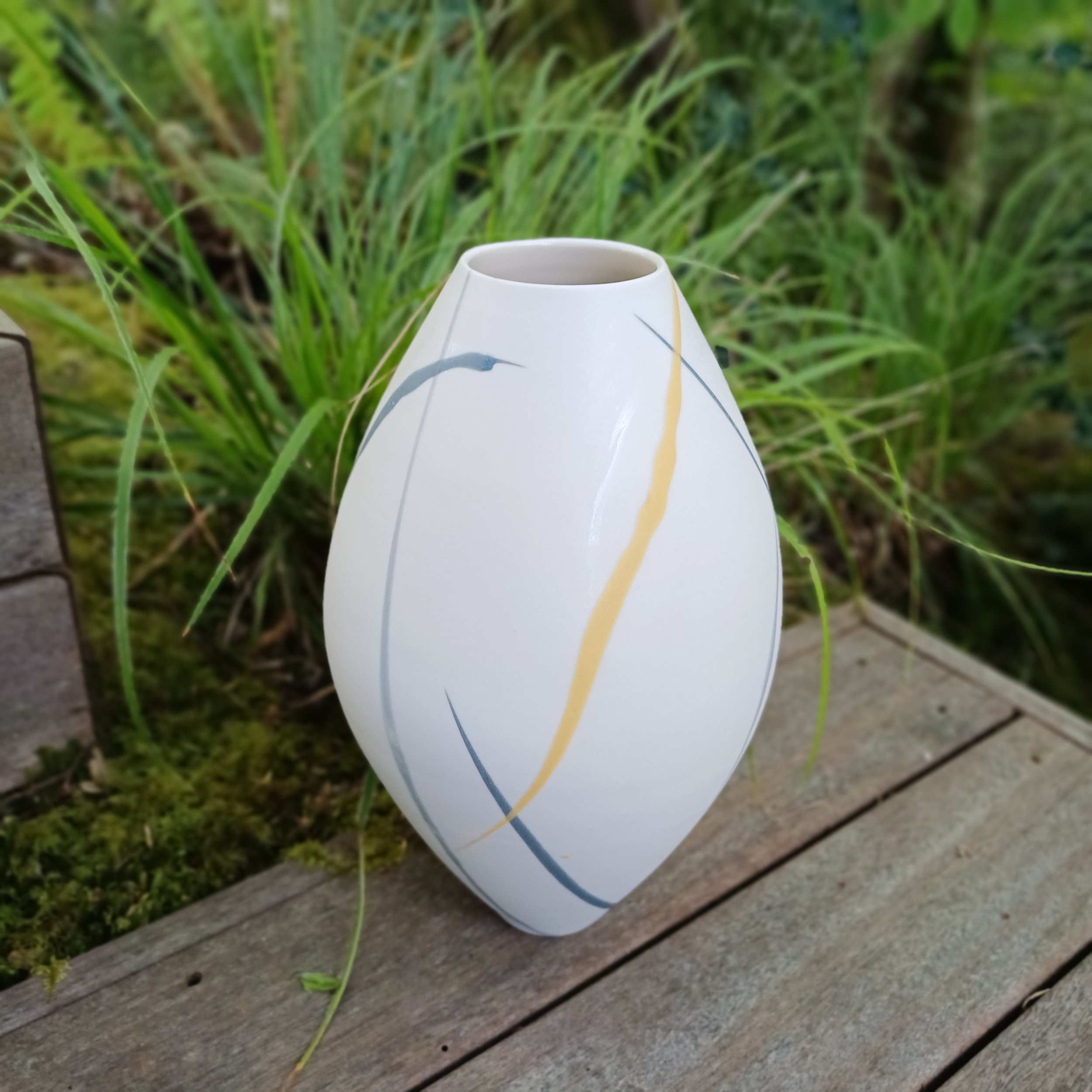 Oval Vase Large (yellow & grey splash) by Ali Tomlin