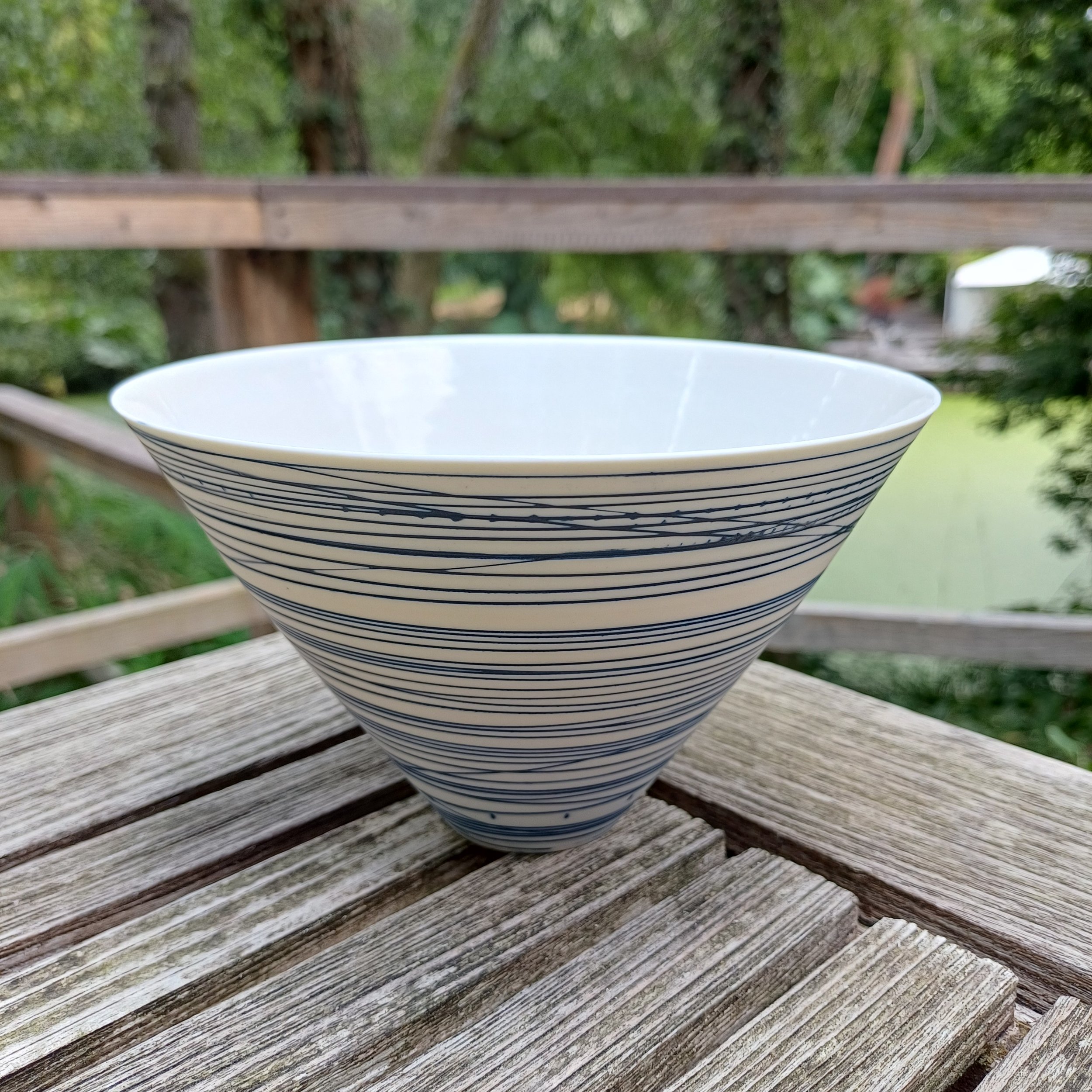 V Bowl (blue lines) by Ali Tomlin