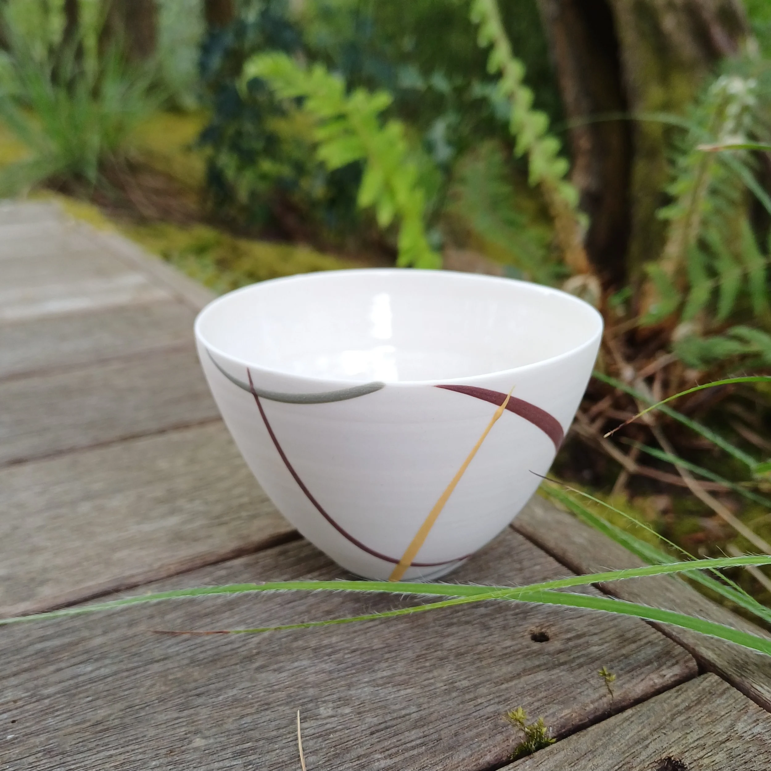 Small Cup (burgundy & moss splash) by Ali Tomlin