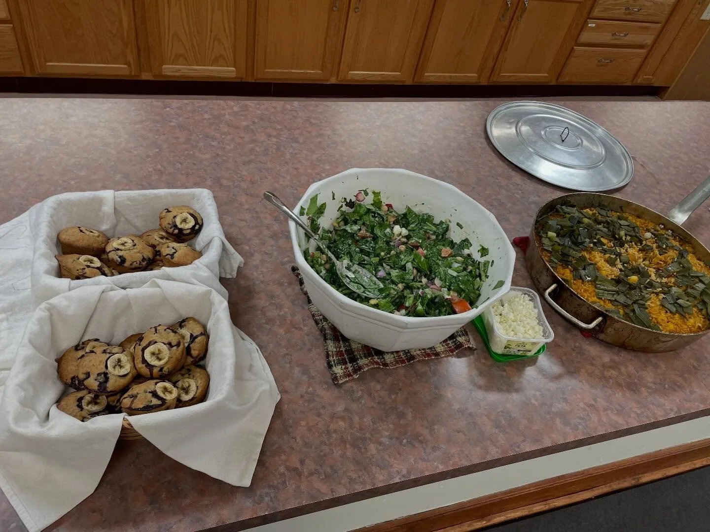 This week for our weekly lunch with the Giving Gardens volunteers Tyler prepared Puerto Rican style rice, a gyro salad, and a banana blueberry muffin dessert :) Each week is a fantastic line up of food! Our Thursday lunches at the First Presbyterian 