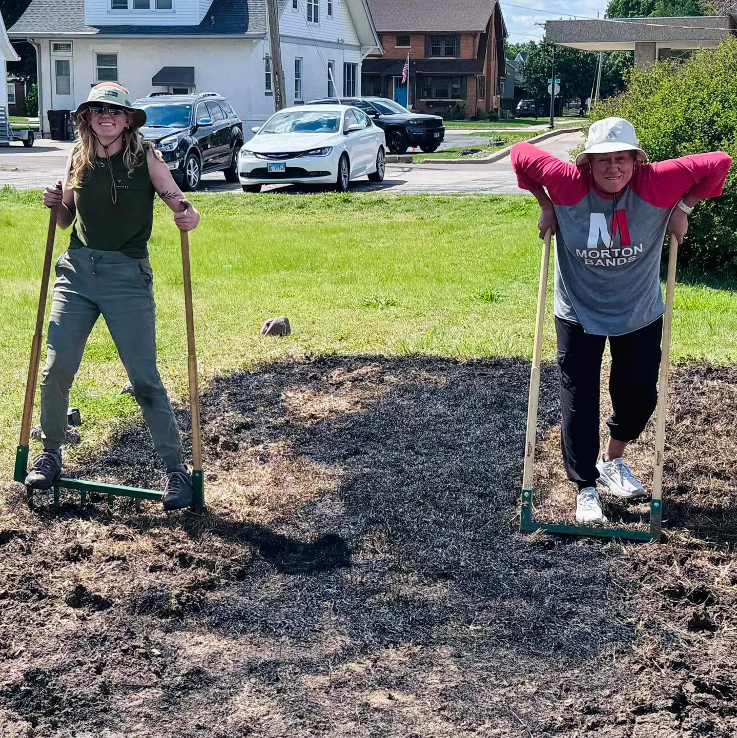 Whitney and Tyler made a special trip to Morton CUCC this week to help them broadfork their entire public access garden.  We have a challenging heavy clay soil there that is going to need a lot of love and work.  Before rototilling, we needed to &ldq