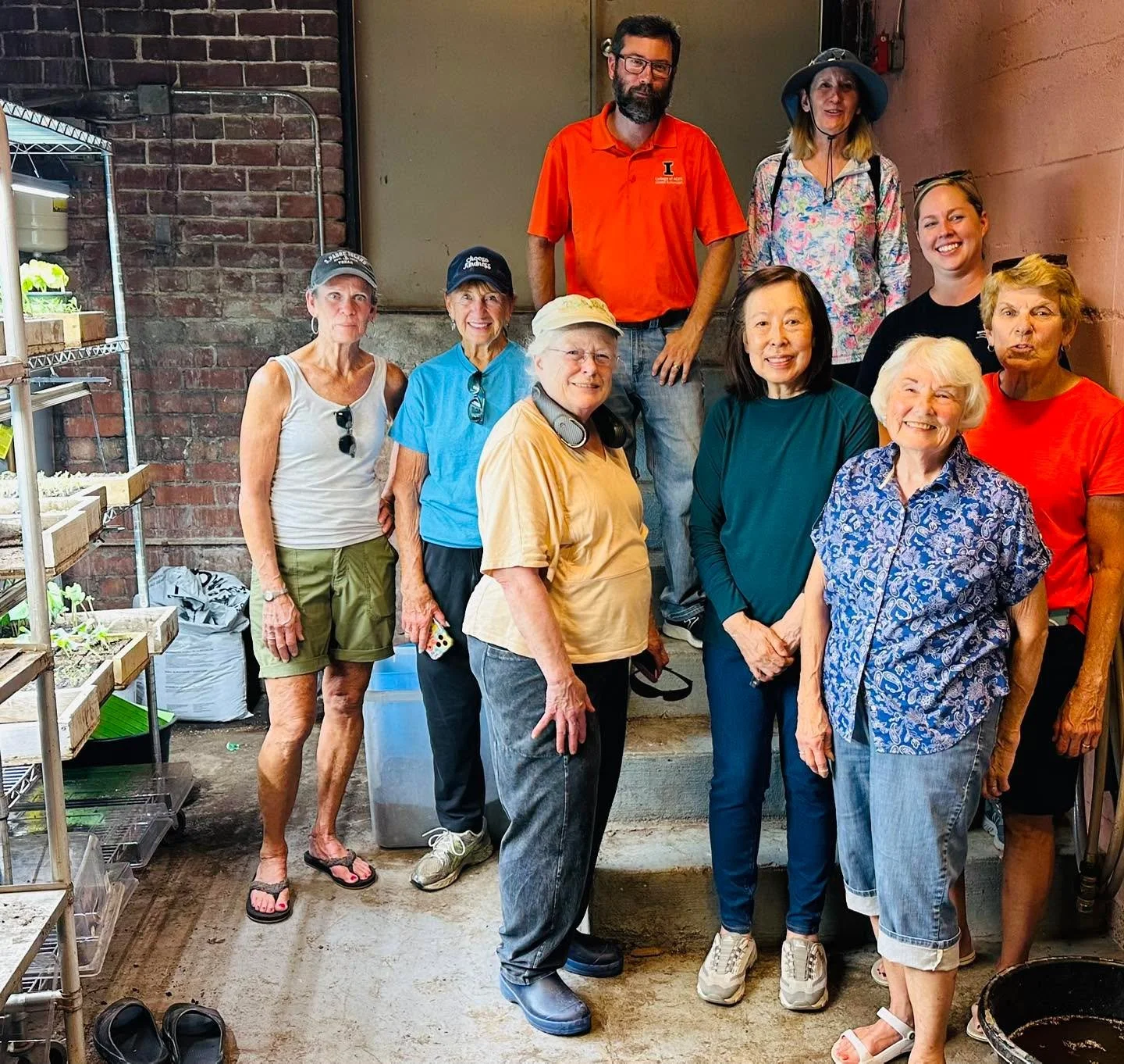 Local UI Extension Master Gardeners came by today for a tour of a couple of the public access gardens, here pictured in our seedling starting room at First Pres.  We lovingly call this room &ldquo;the dungeon&rdquo;. 

#gardentips #localgrowers #gard