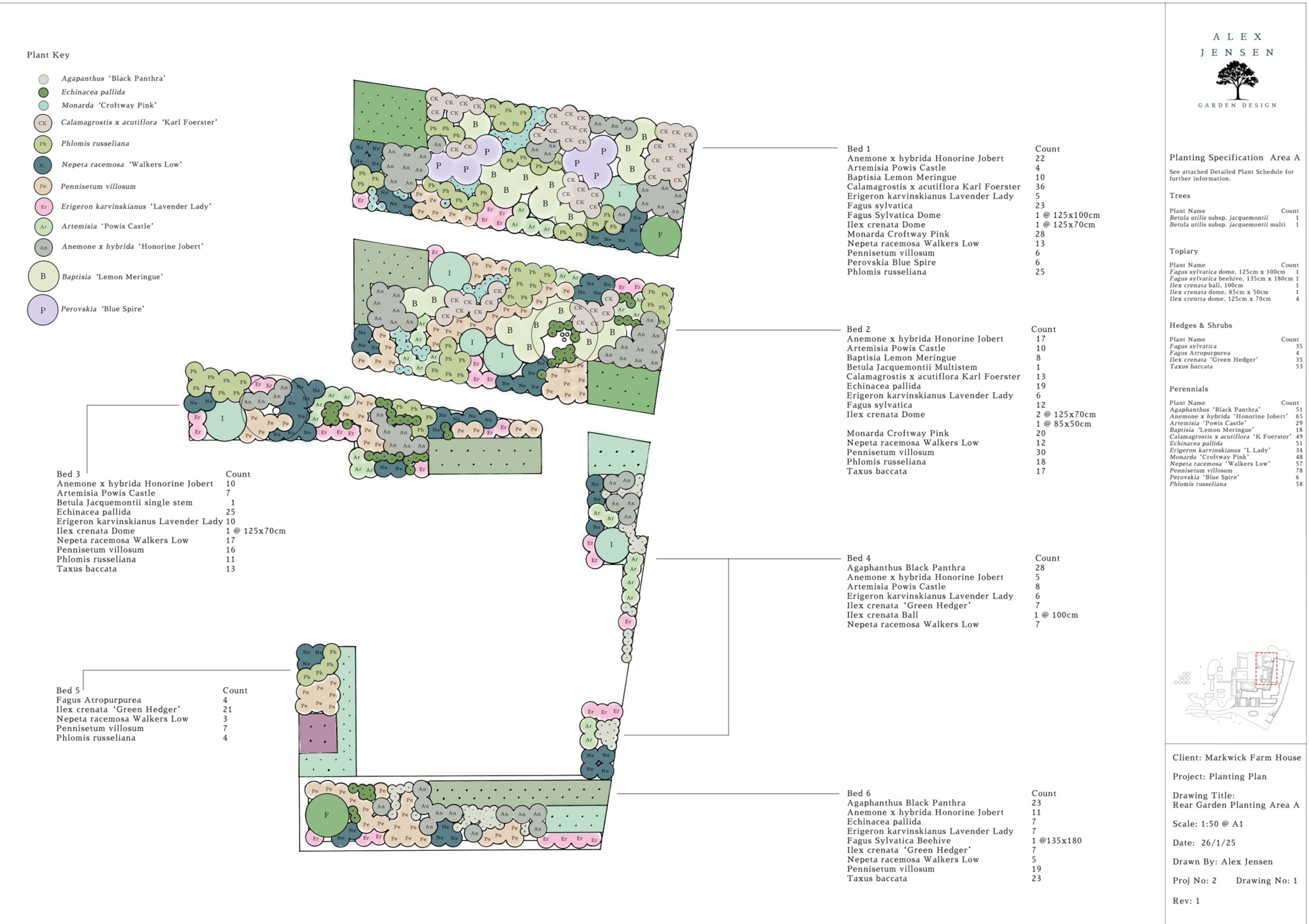 Planting plan for a large area of a Surrey garden.