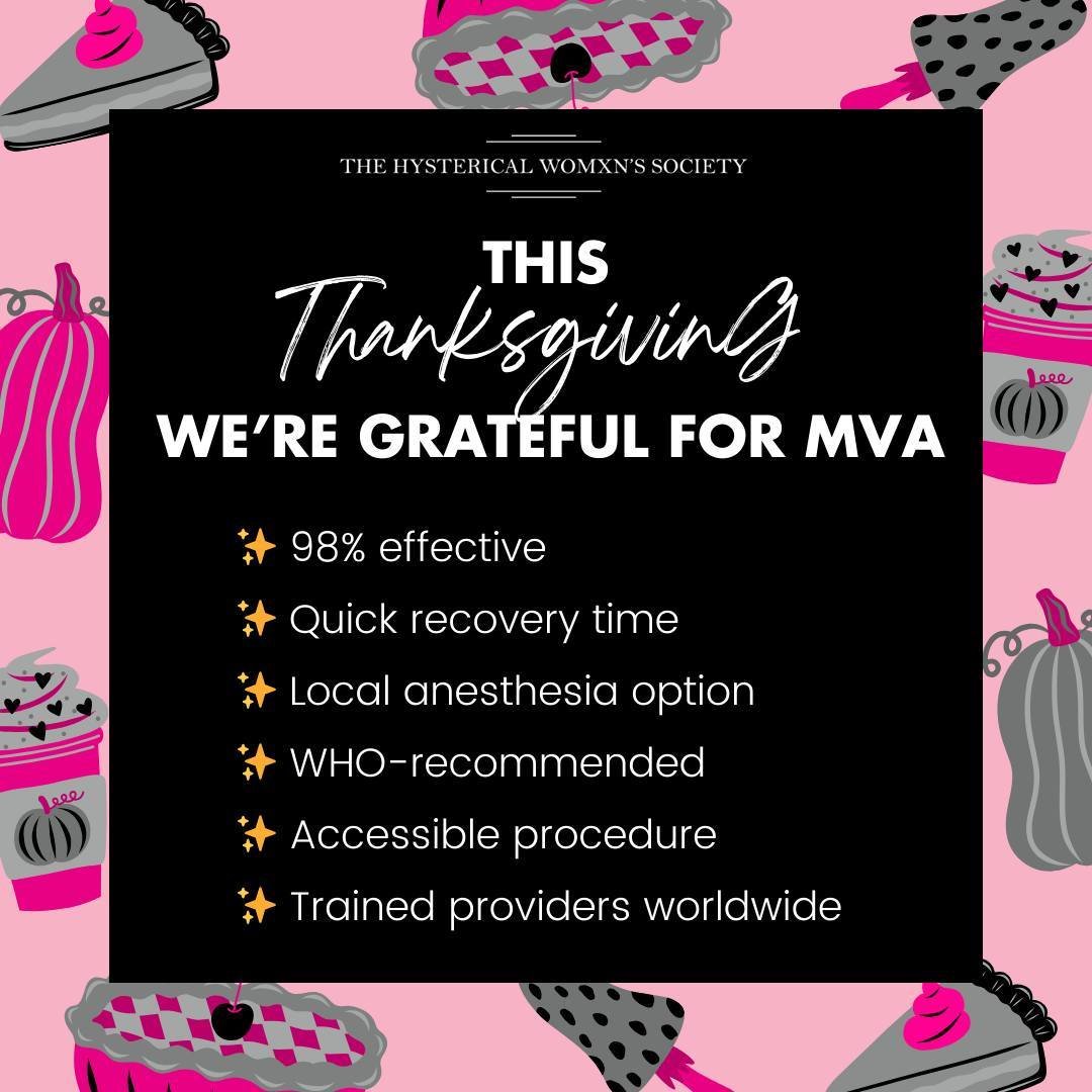 This Thanksgiving, we're especially grateful for Manual Vacuum Aspiration (MVA) - a safe, effective, and WHO-recommended procedure that has revolutionized reproductive healthcare access worldwide.

Why are we thankful for MVA? Because it represents e