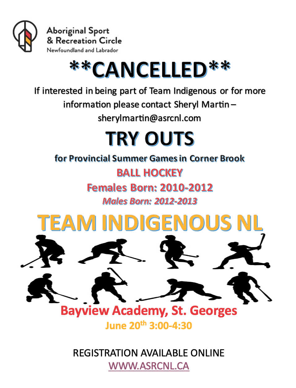 Male &amp; Female Ball Hockey Tryouts *Cancelled*