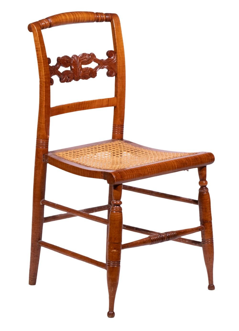 Tiger Maple Caned Seat Sidechair Circa 1810