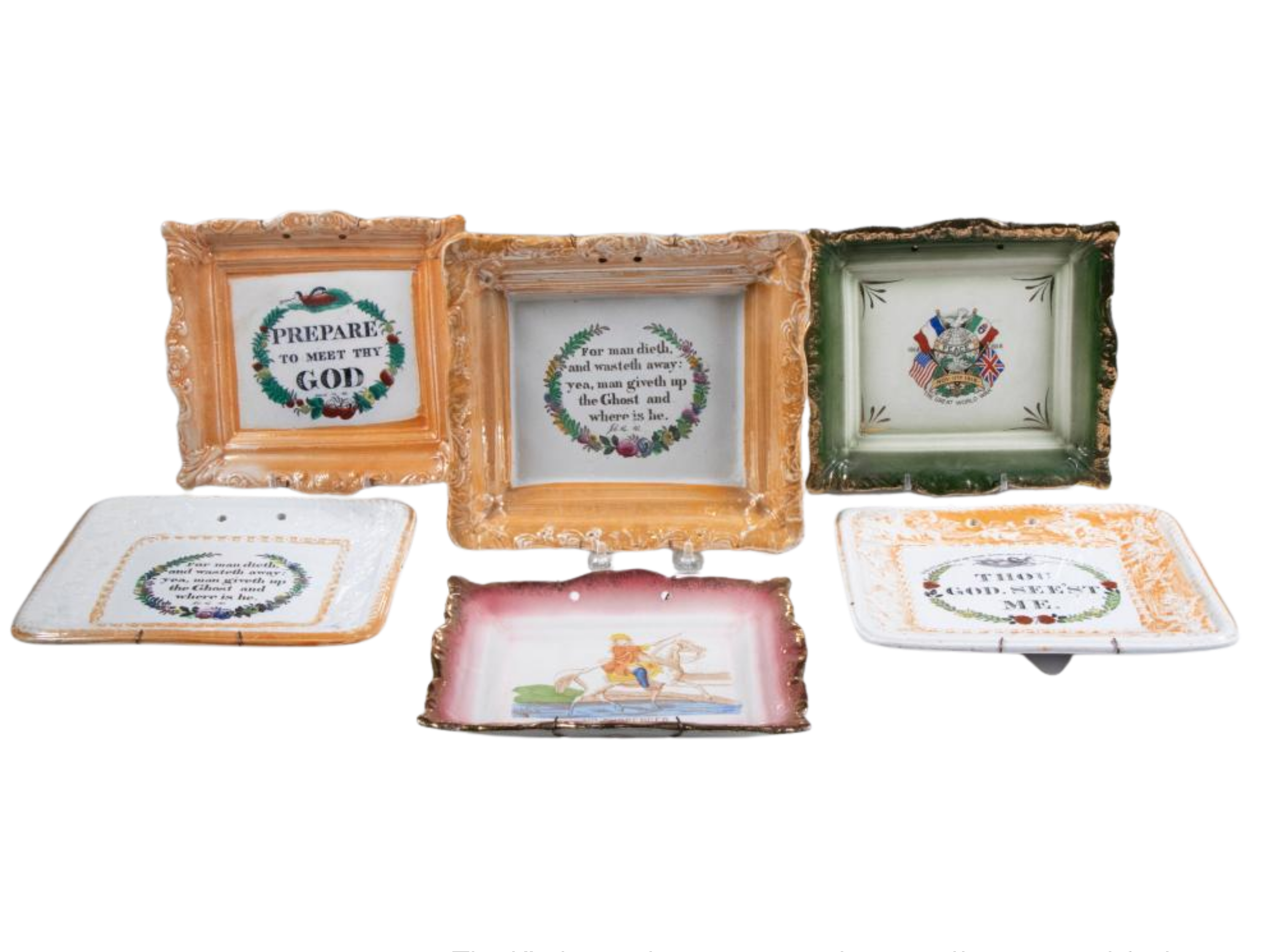 Set of decorative ceramic trays with patriotic and religious inscriptions and symbols - Lot 3137 in the Cabin Fever auction on January 23rd.
