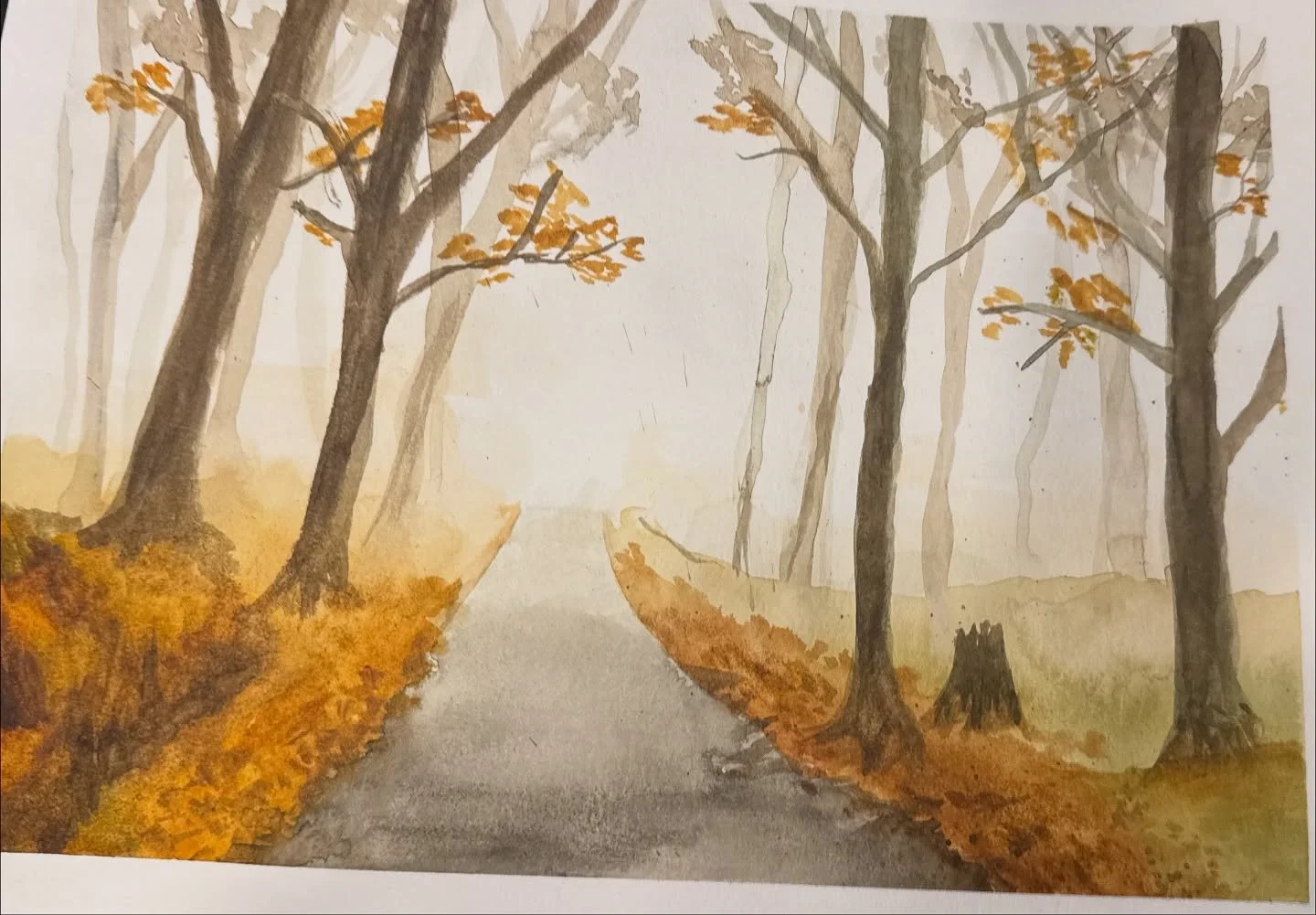 Watercolor spooky fall scene