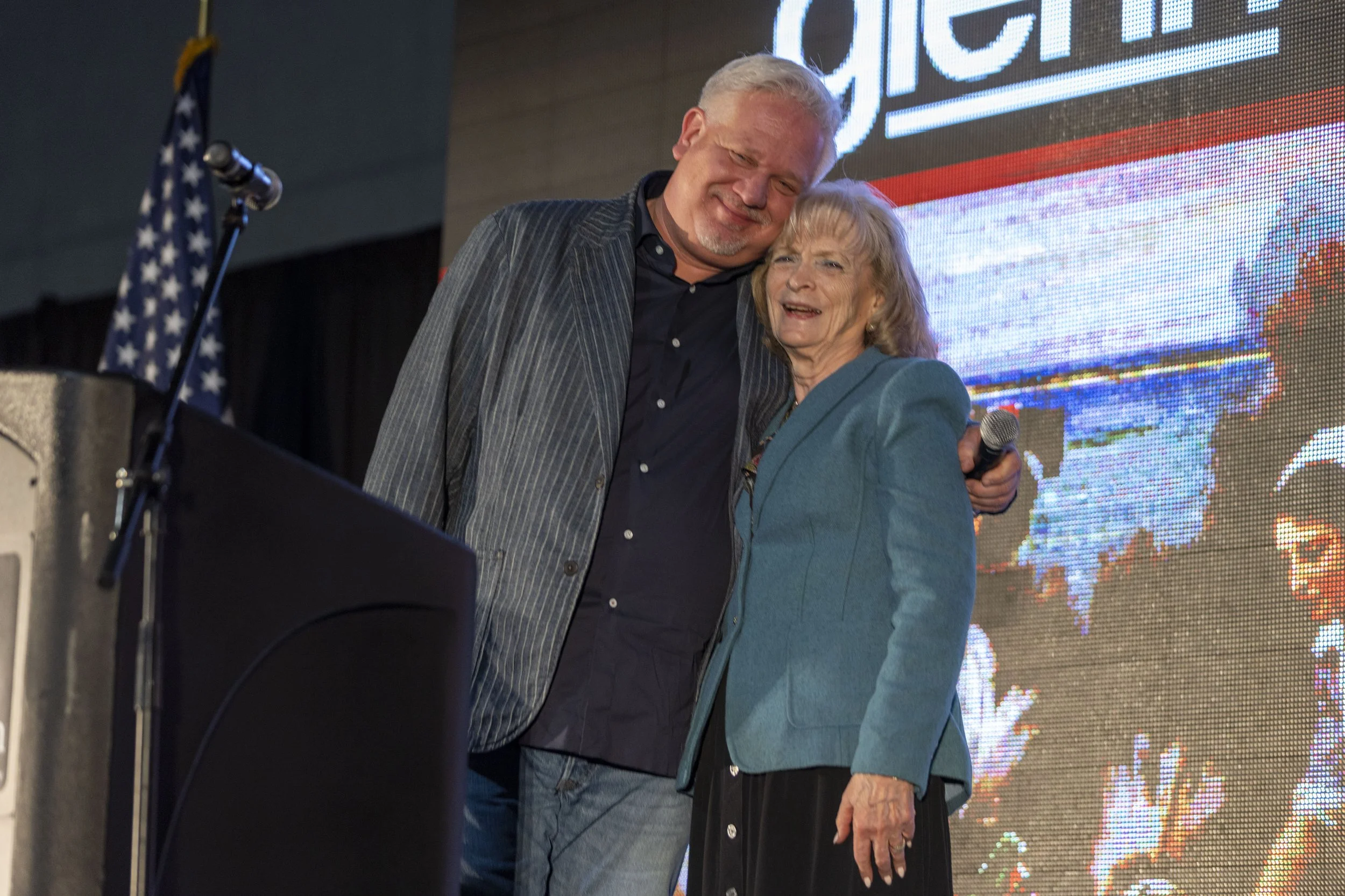 Glenn Beck and Gayle Ruzicka on stage at Glenn Beck: America, A Covenant Nation. A Utah Eagle Forum special event at the Mountain America Expo Center in Sandy.