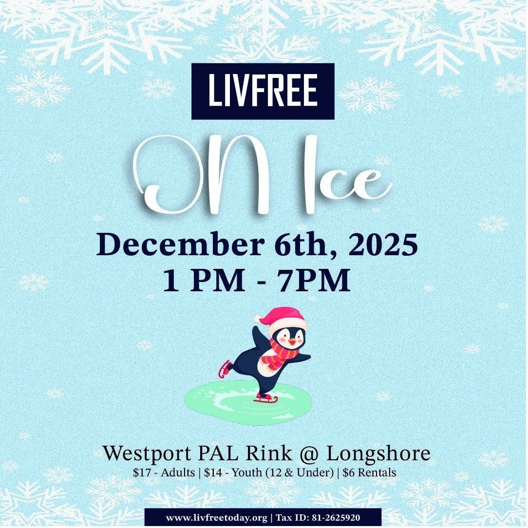 ❄️ One Month Away! ❄️
Join us for a magical day on the ice at LivFree On Ice ⛸️💙

📅 December 6th, 2025
🕐 1 PM &ndash; 7 PM
📍 Westport PAL Rink @ Longshore

Bring your friends, family, and holiday spirit &mdash; all while helping us support kids a