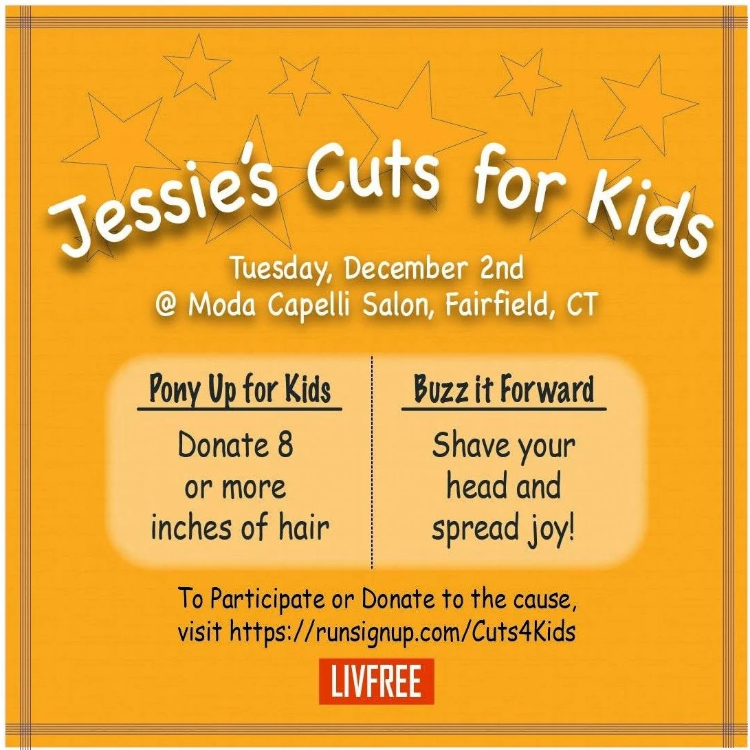 We&rsquo;re cutting for a cause! 💇&zwj;♀️💛
Be part of Jessie&rsquo;s Cuts for Kids on December 2nd &mdash; donate 8+ inches of hair or buzz it forward and share the love!
All to support kids and families fighting cancer through @livfree.
💫 Join us