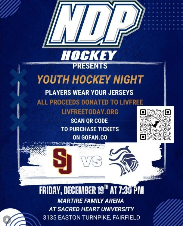 Thank you to @ndp.puck for supporting LivFree through your Youth Hockey Night! Come out Friday, December 19th for a great high school match up at Martire Family Arena. Youth hockey players are encouraged to wear their team jerseys. Tickets: GoFan.co/