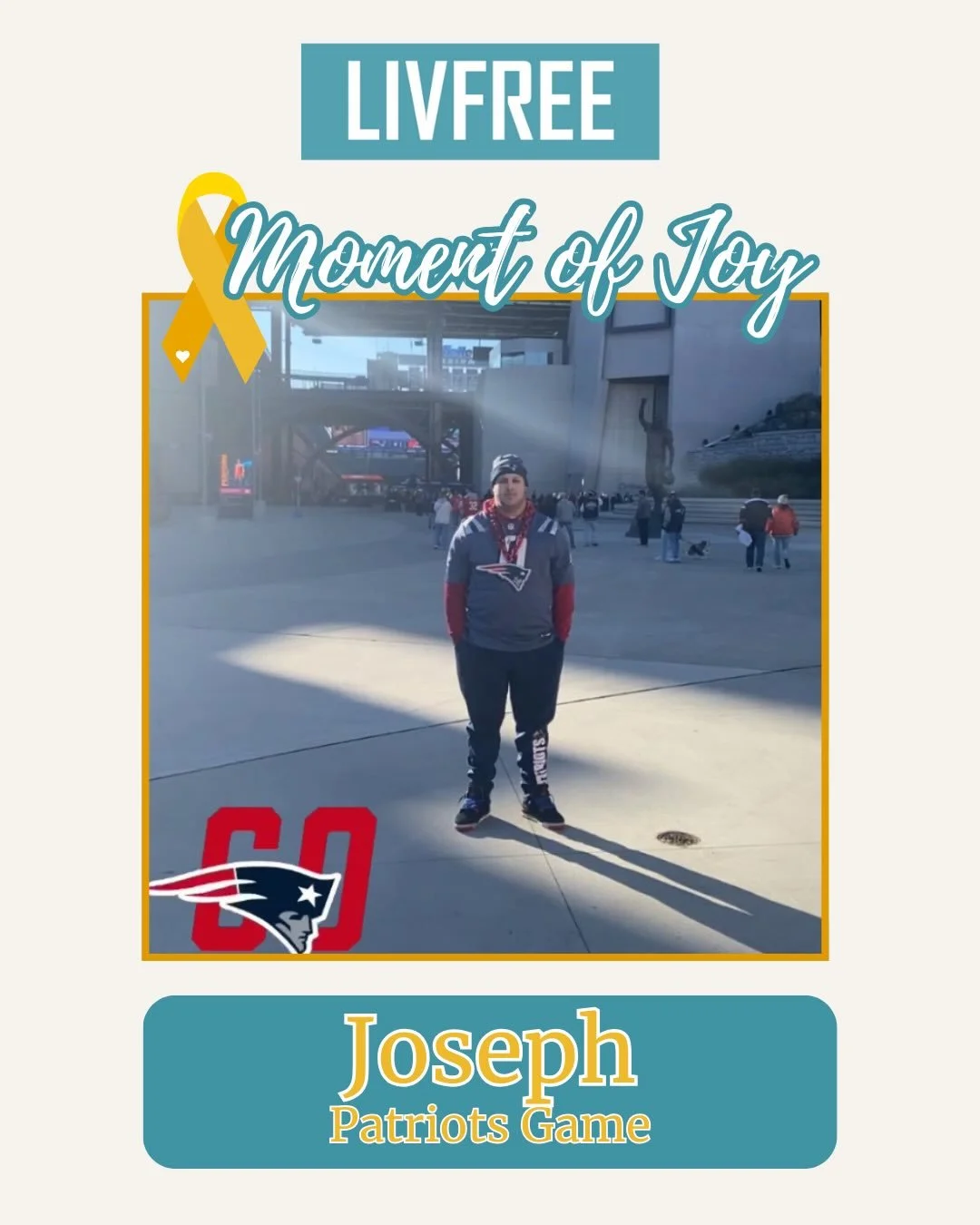 Congrats to the @patriots for making it to the Super Bowl! This season they helped LivFree bring JOY to 17-year-old Joseph and his family. 🏈The Patriots have always gone above and beyond by providing our families VIP tickets, private lounges and pre